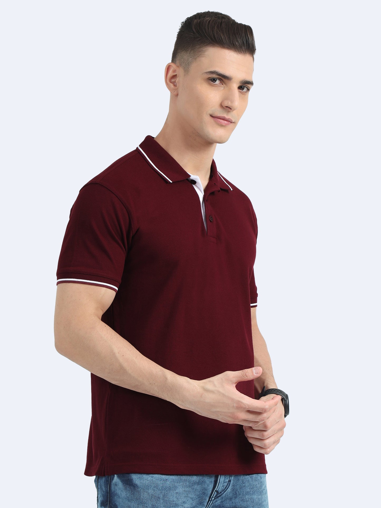 Biowashed Organic Polo - Maroon with White Tipping