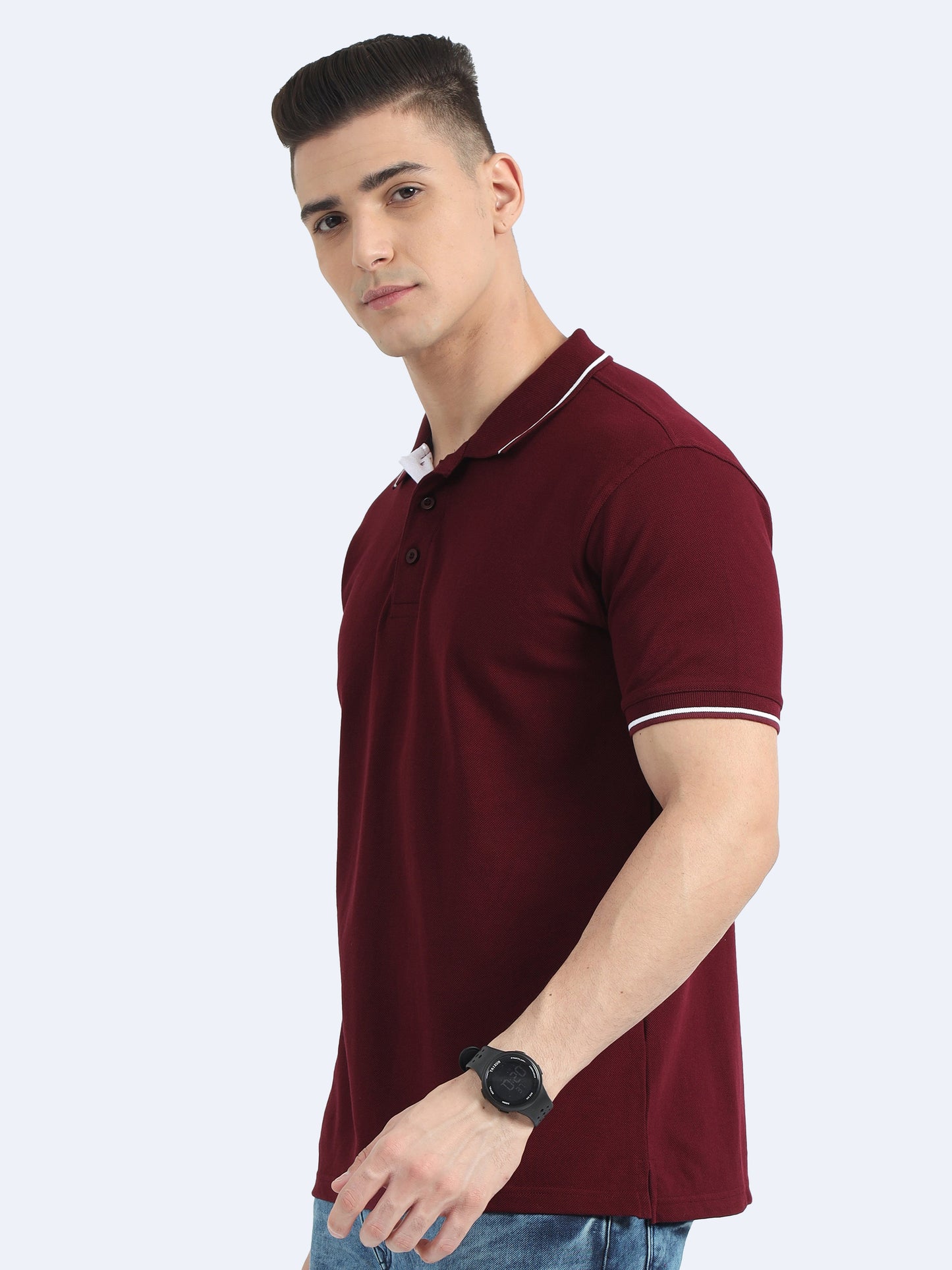 Biowashed Organic Polo - Maroon with White Tipping
