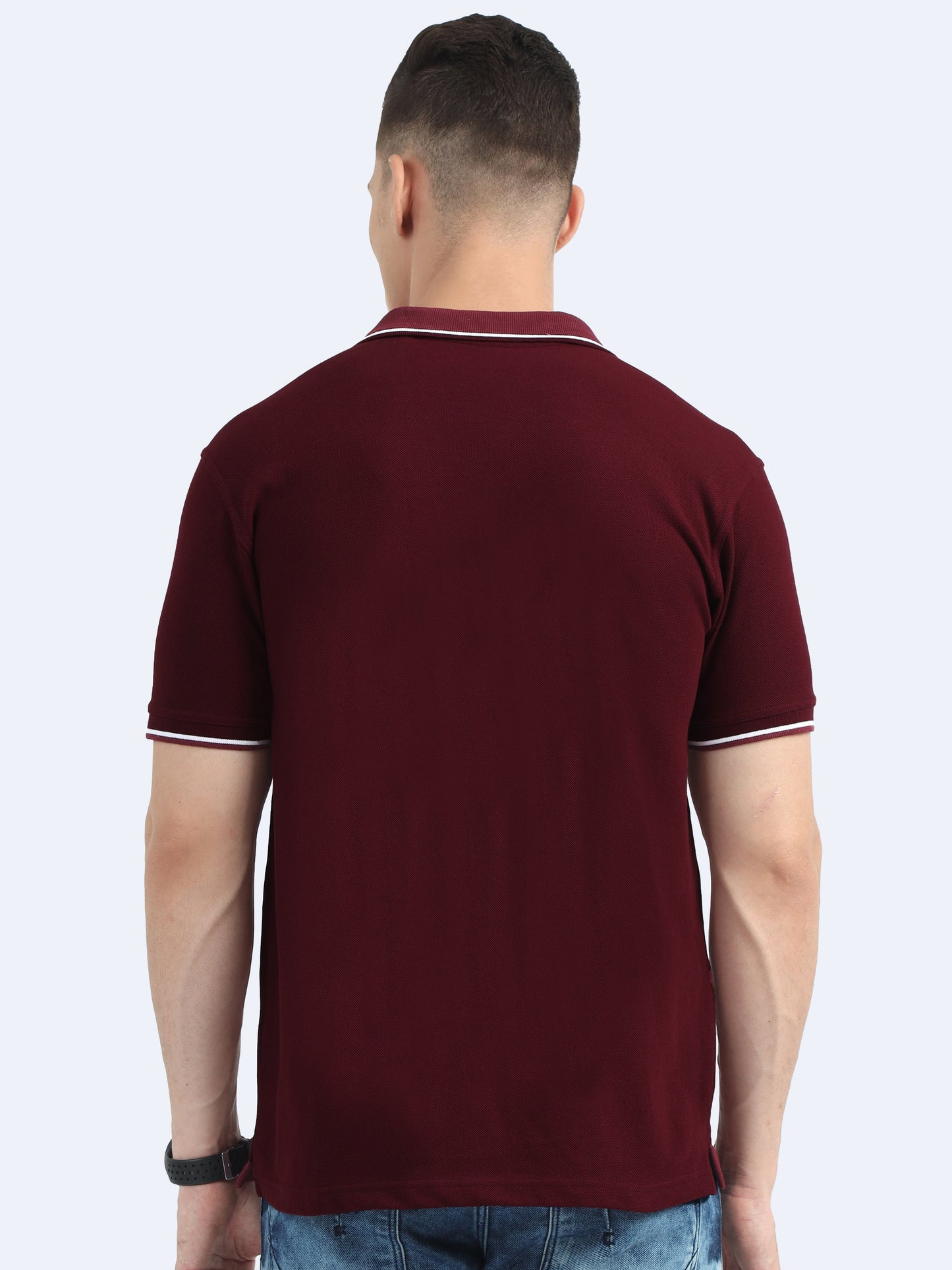 Biowashed Organic Polo - Maroon with White Tipping