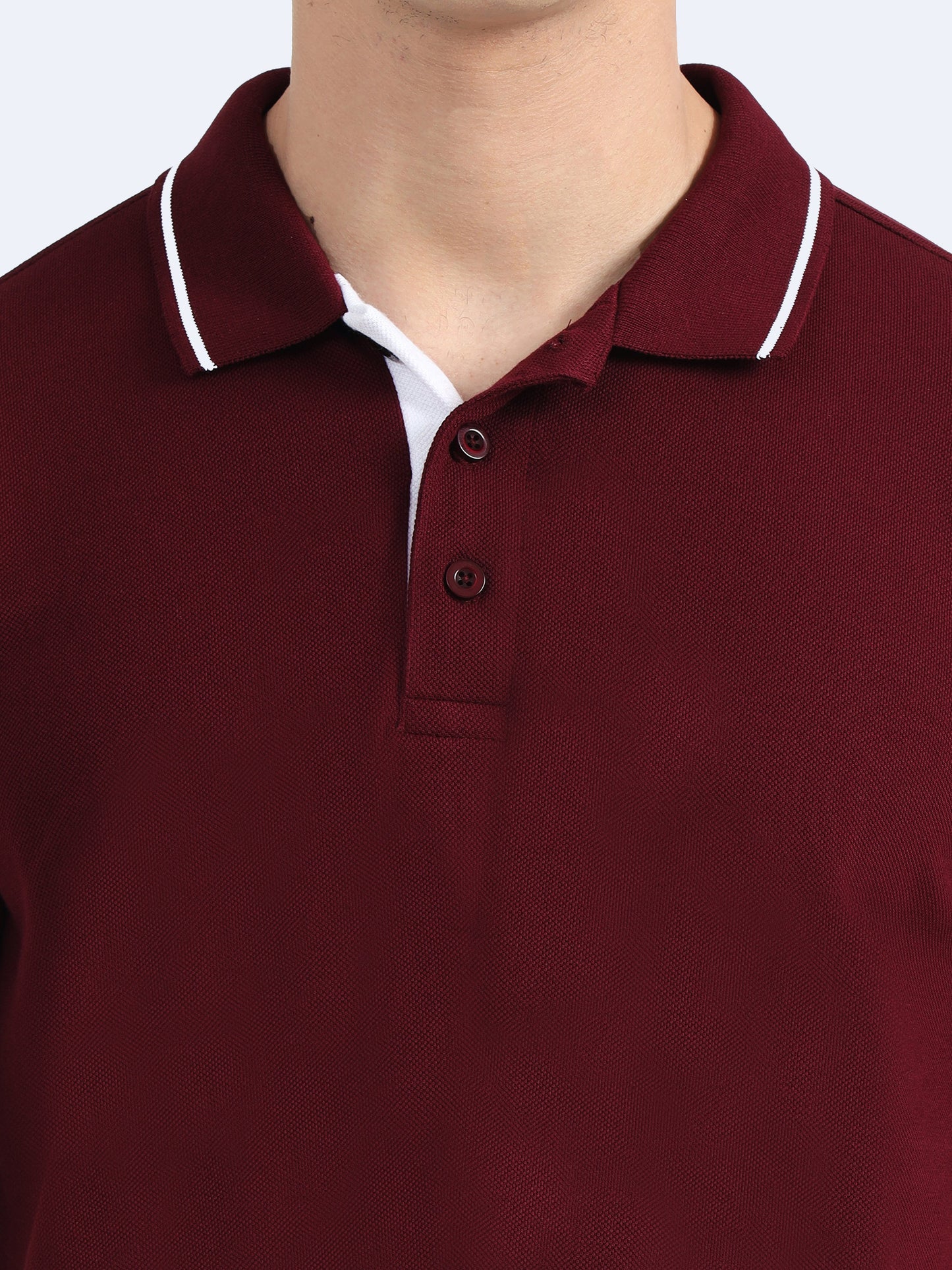 Biowashed Organic Polo - Maroon with White Tipping