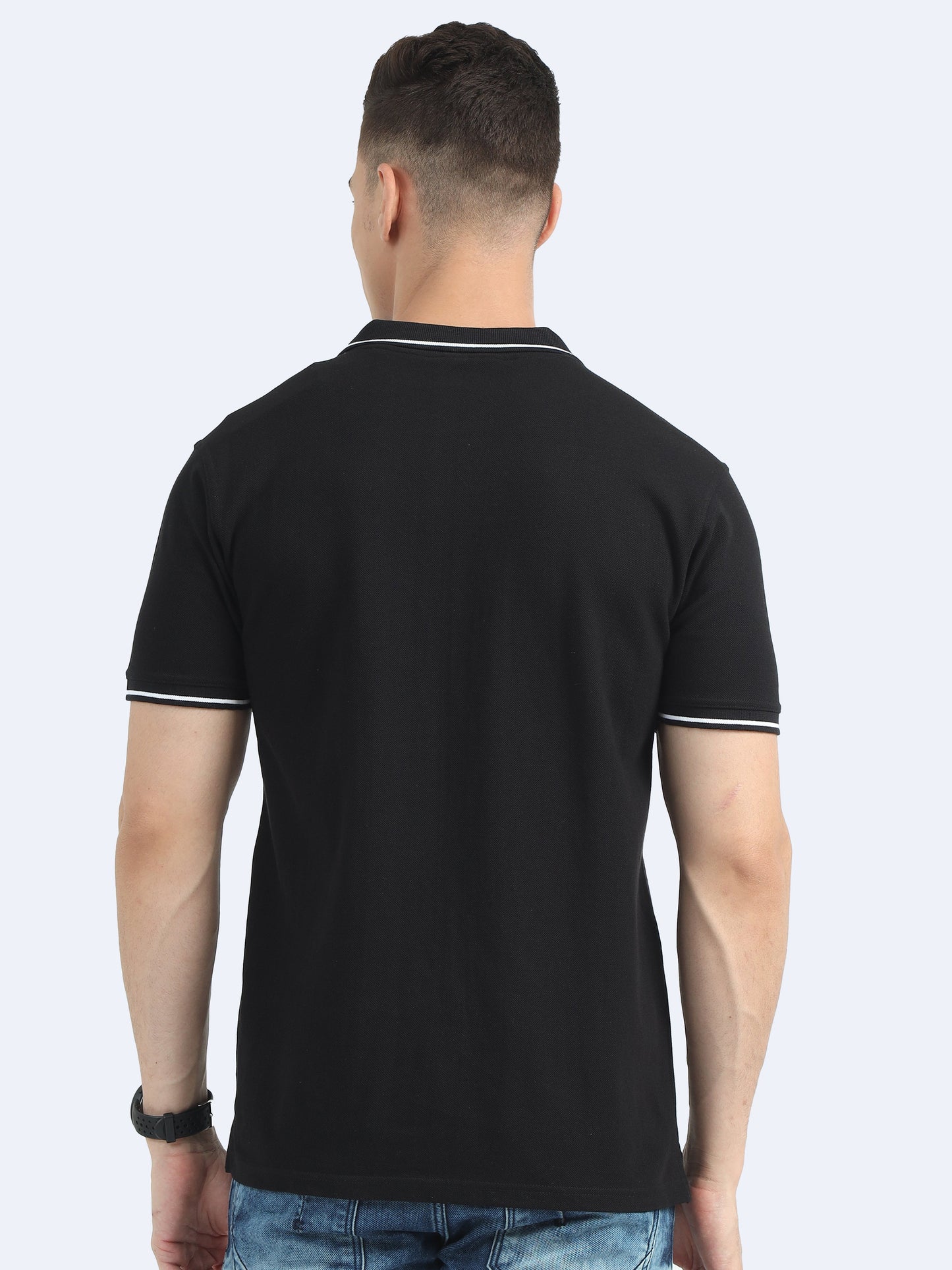 Biowashed Organic Polo - Black with White Tipping