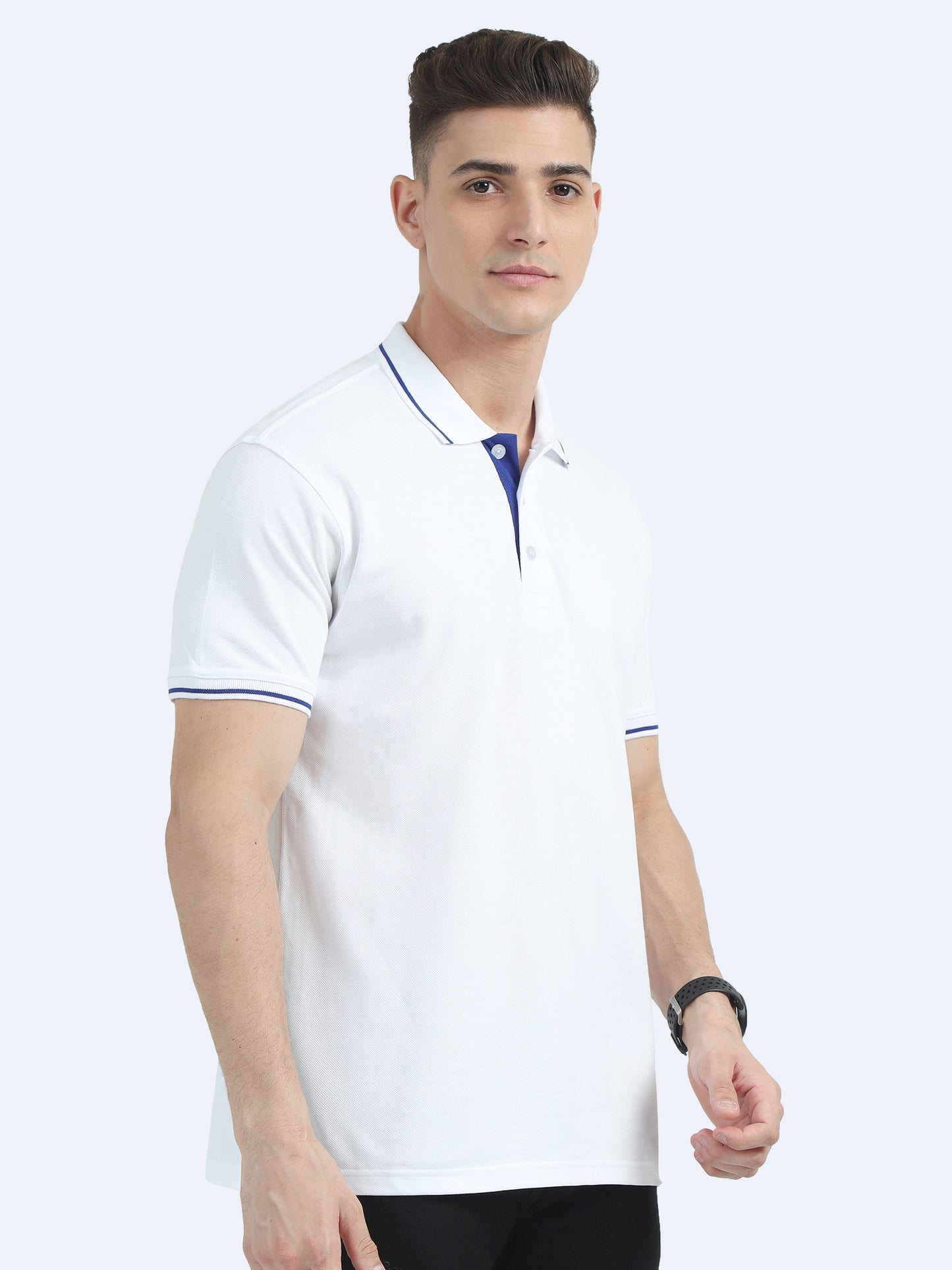 Biowashed Organic Polo - White with Blue Tipping