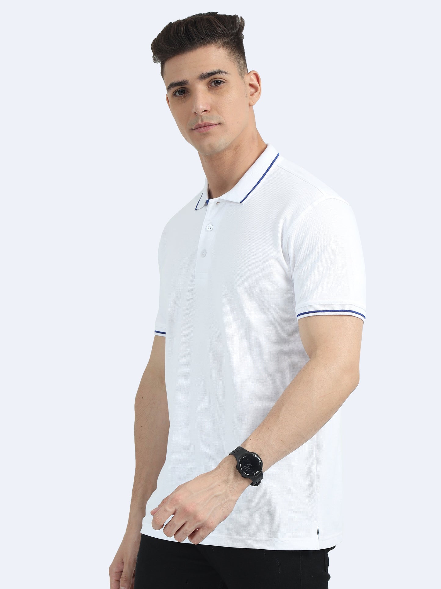 Biowashed Organic Polo - White with Blue Tipping