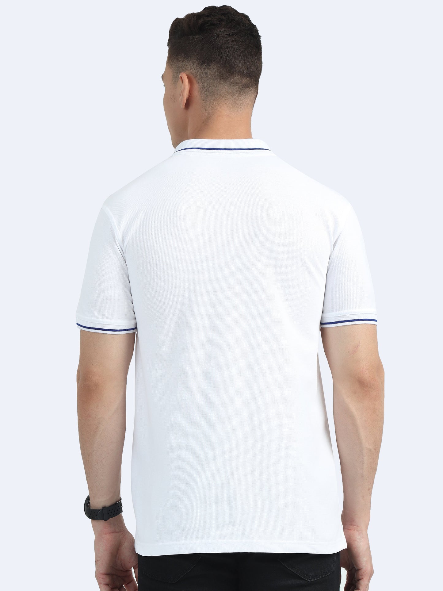 Biowashed Organic Polo - White with Blue Tipping