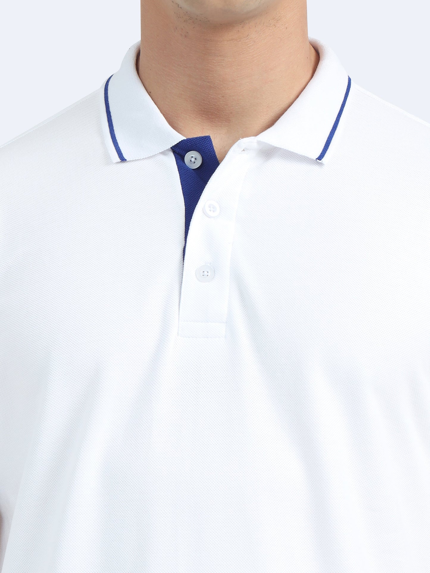 Biowashed Organic Polo - White with Blue Tipping