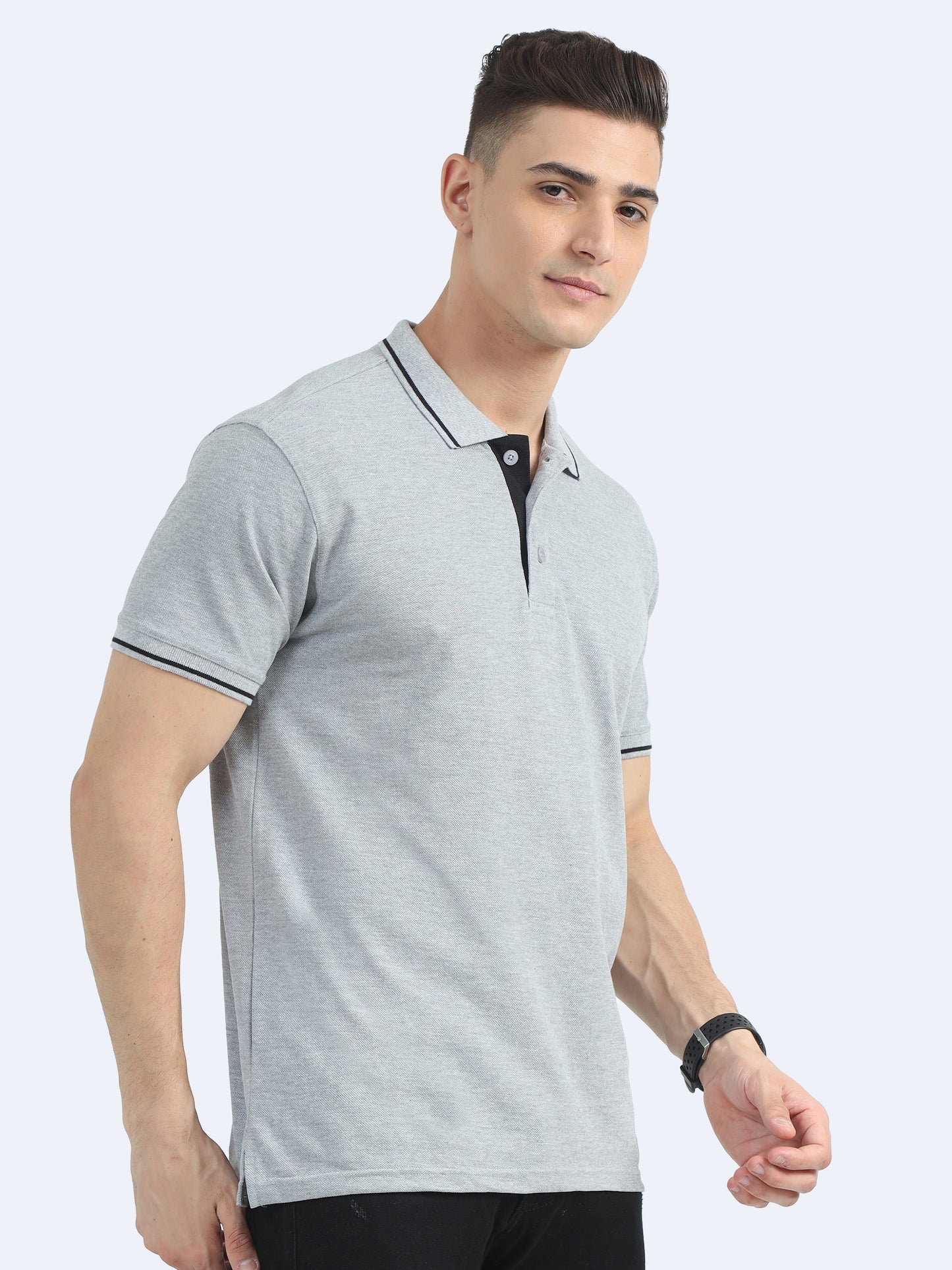 Biowashed Organic Polo - Grey with Black Tipping