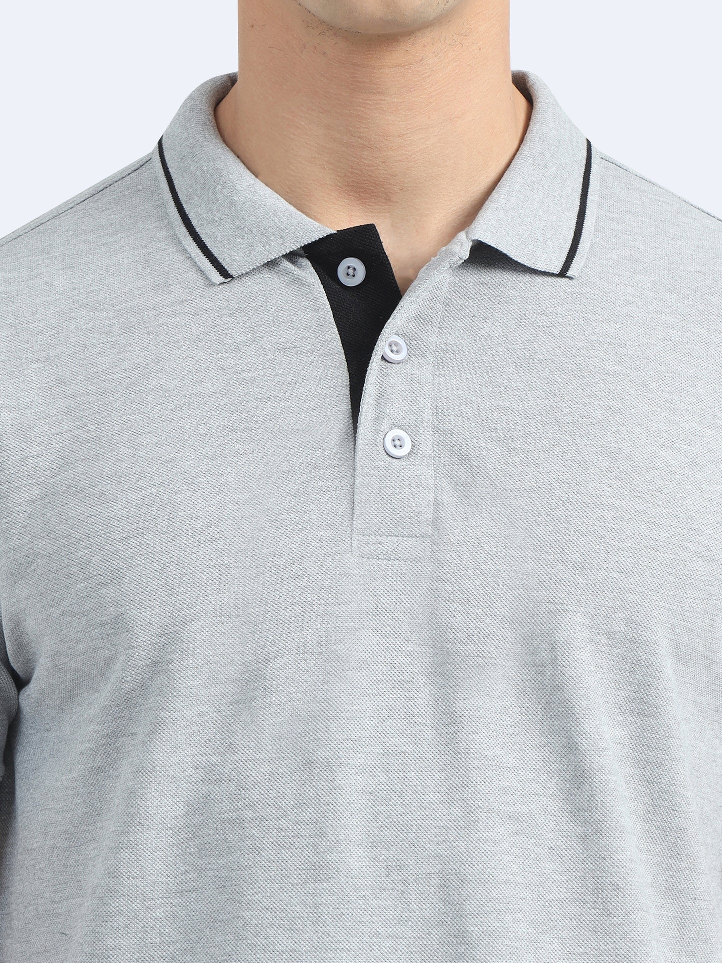 Biowashed Organic Polo - Grey with Black Tipping