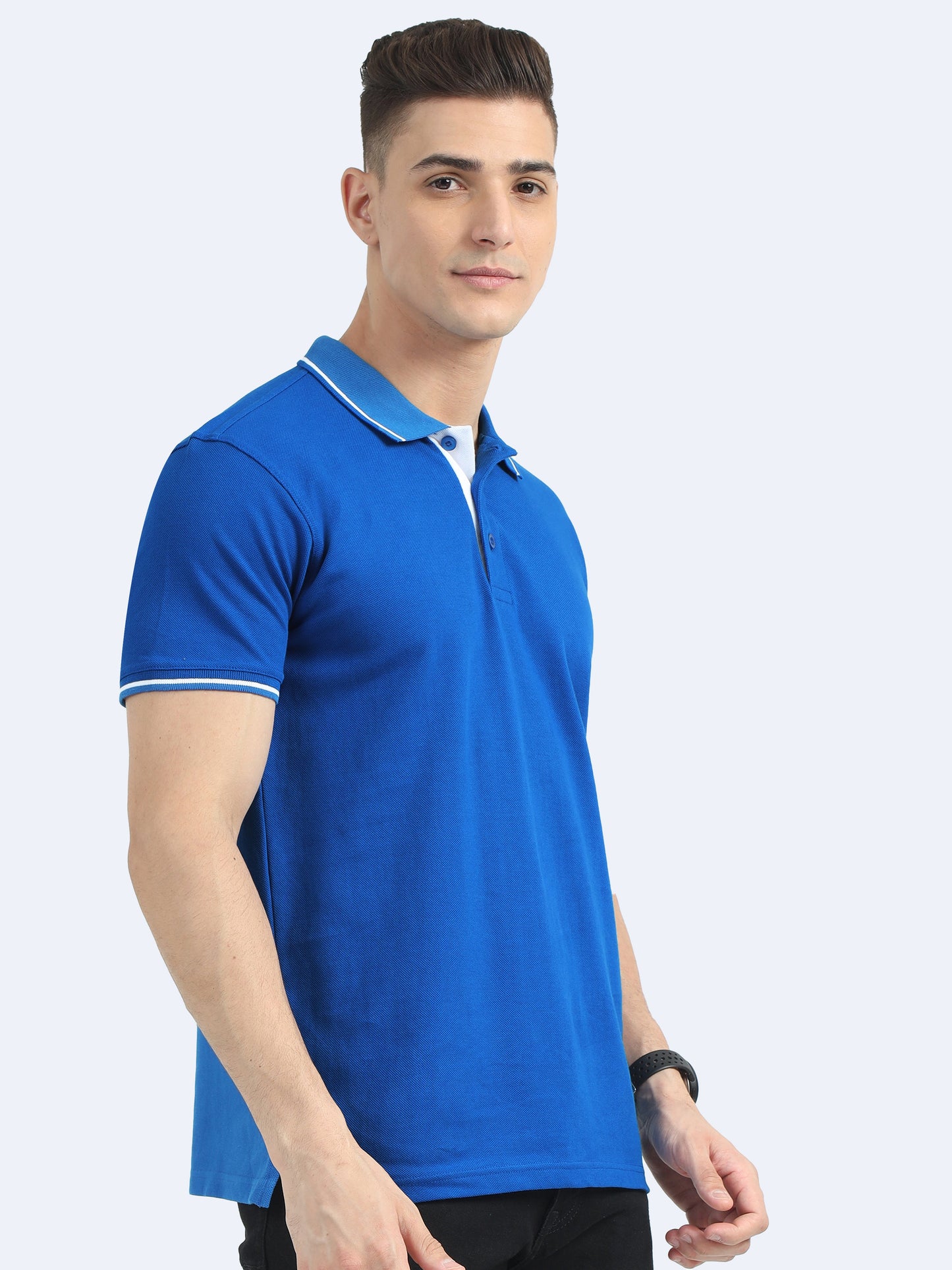 Biowashed Organic Polo - Royal Blue with White Tipping