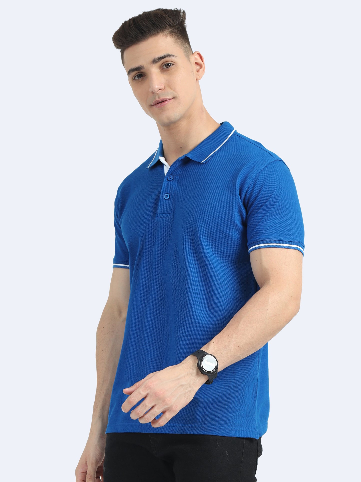 Biowashed Organic Polo - Royal Blue with White Tipping