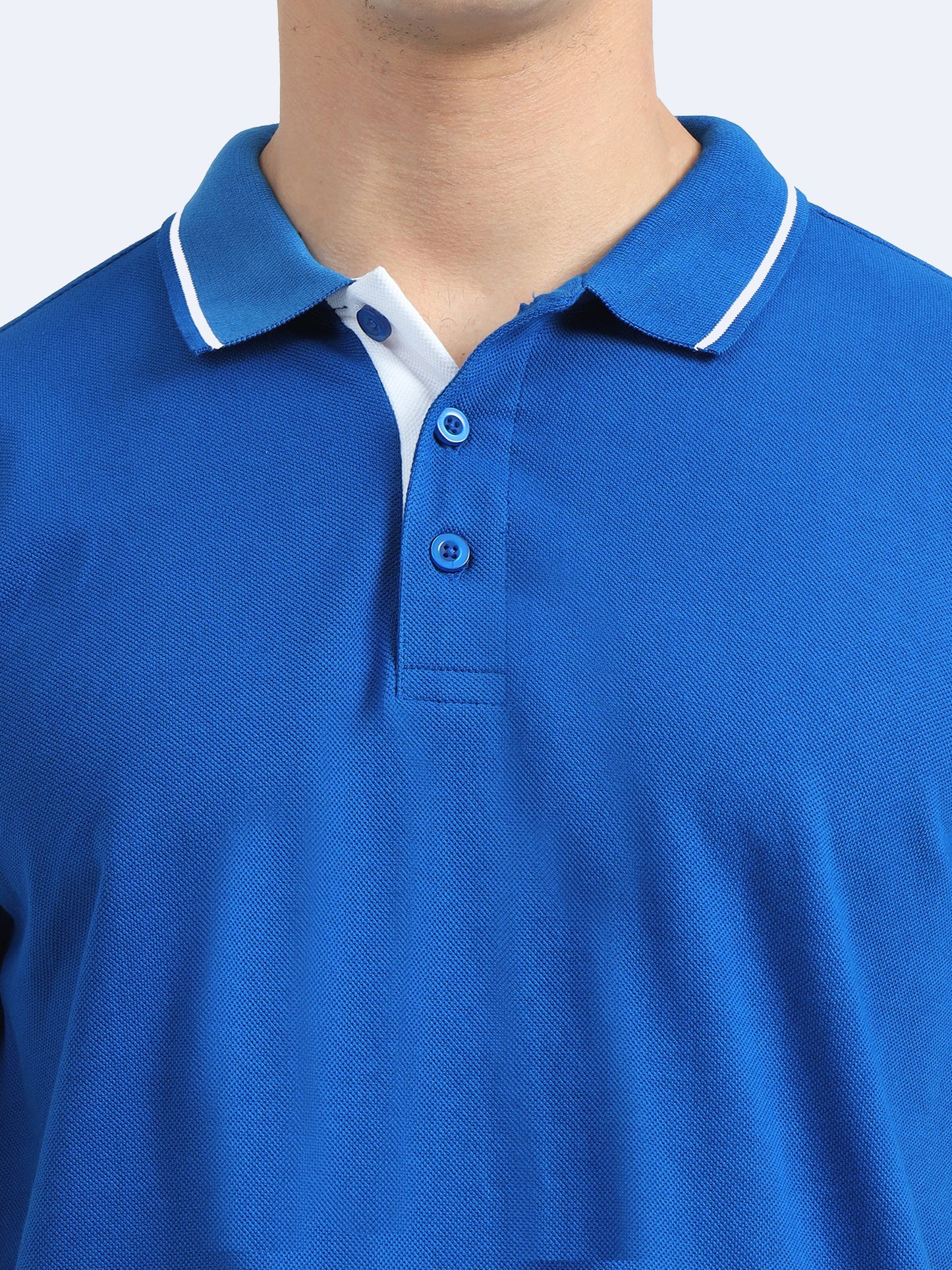 Biowashed Organic Polo - Royal Blue with White Tipping