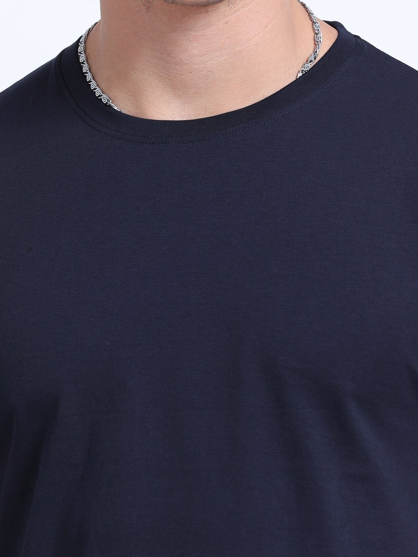 Biowashed Round Neck 100% Cotton Tshirt - Navy Blue