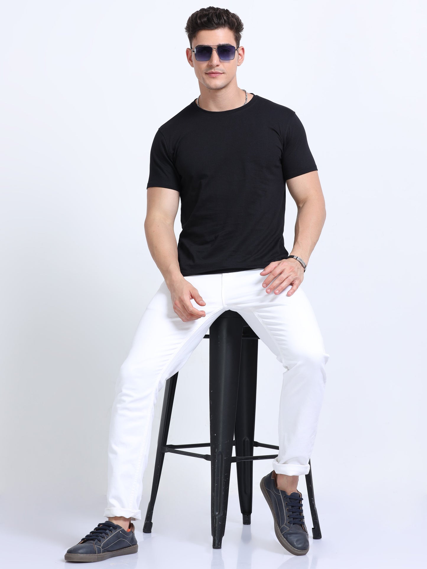 Biowashed Round Neck 100% Cotton Tshirt - Black