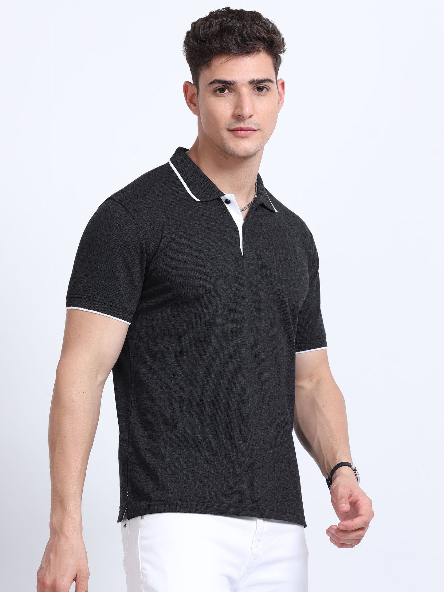 EcoBlend Polo Tshirts - Charcoal with White Tipping