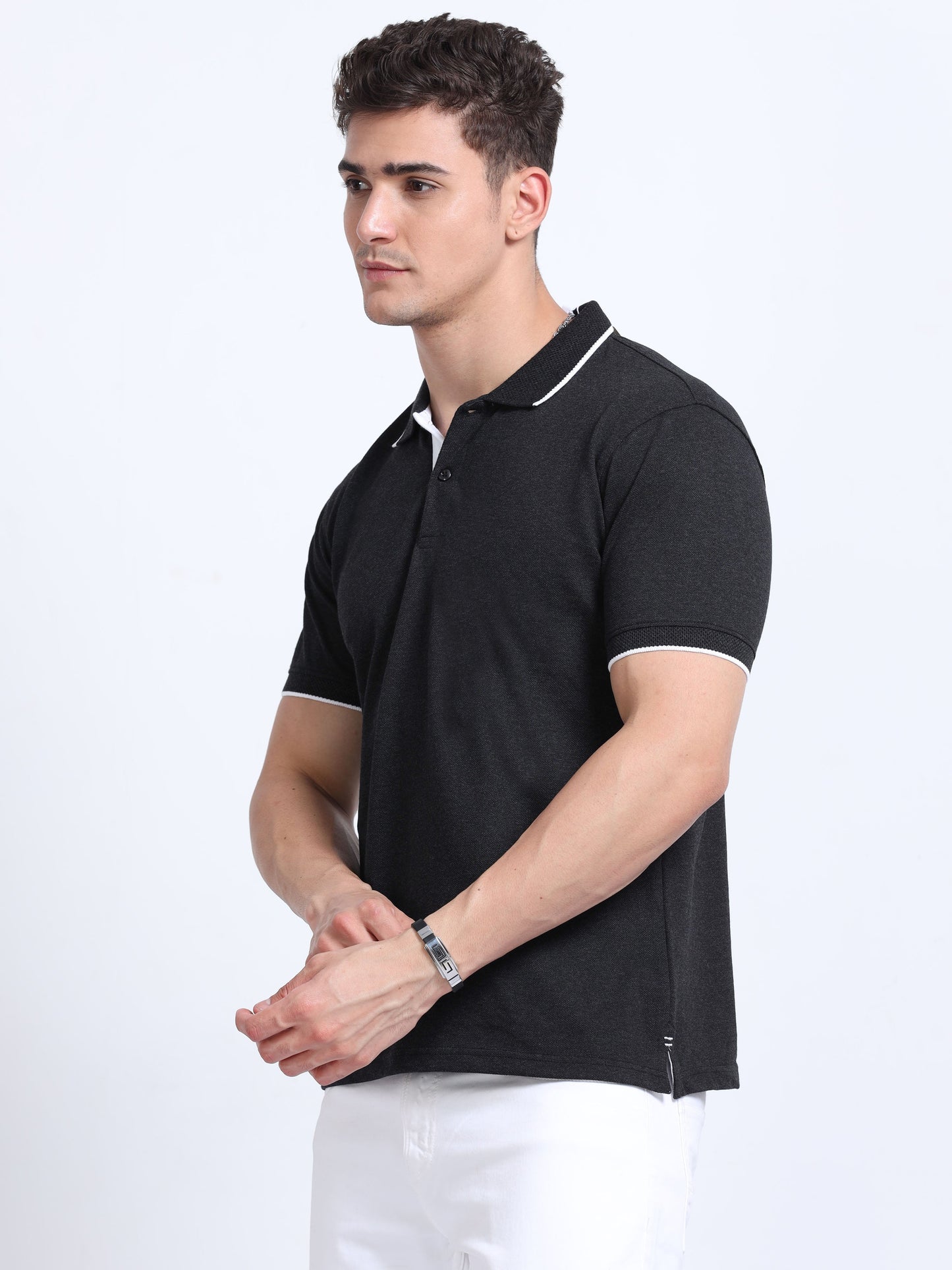 EcoBlend Polo Tshirts - Charcoal with White Tipping