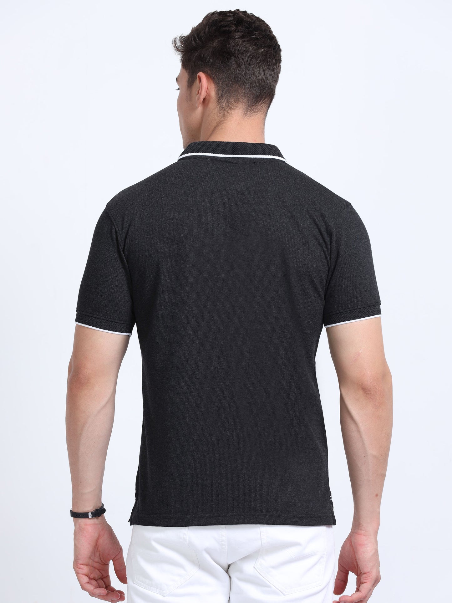 EcoBlend Polo Tshirts - Charcoal with White Tipping