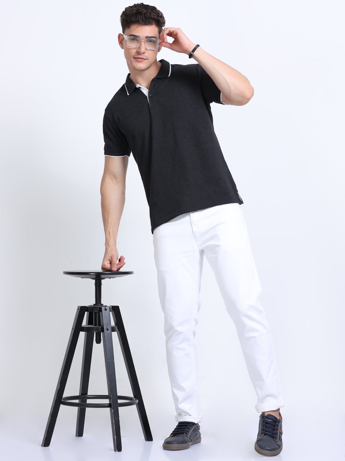 EcoBlend Polo Tshirts - Charcoal with White Tipping