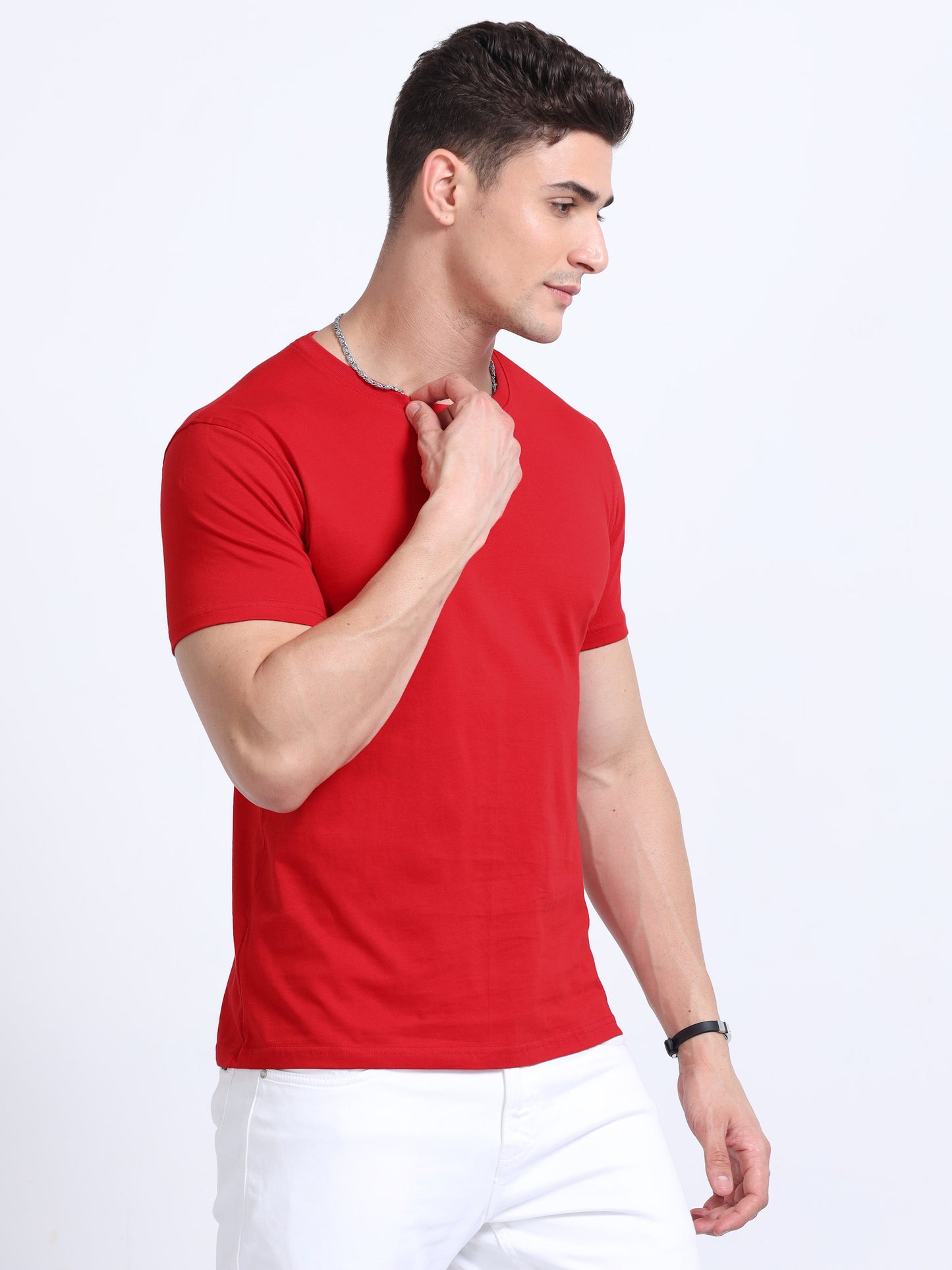 Biowashed Round Neck 100% Cotton Tshirt - Red