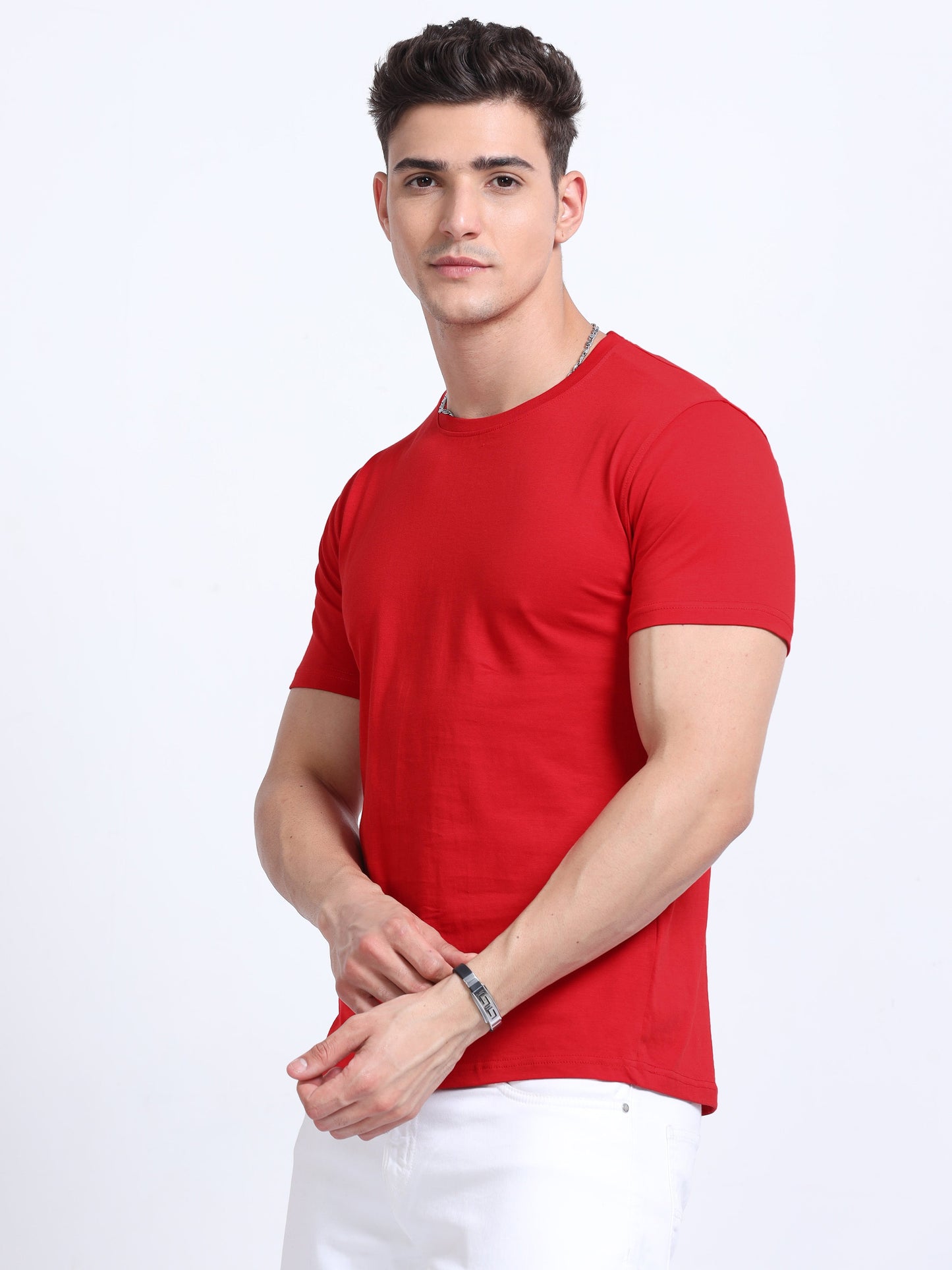 Biowashed Round Neck 100% Cotton Tshirt - Red
