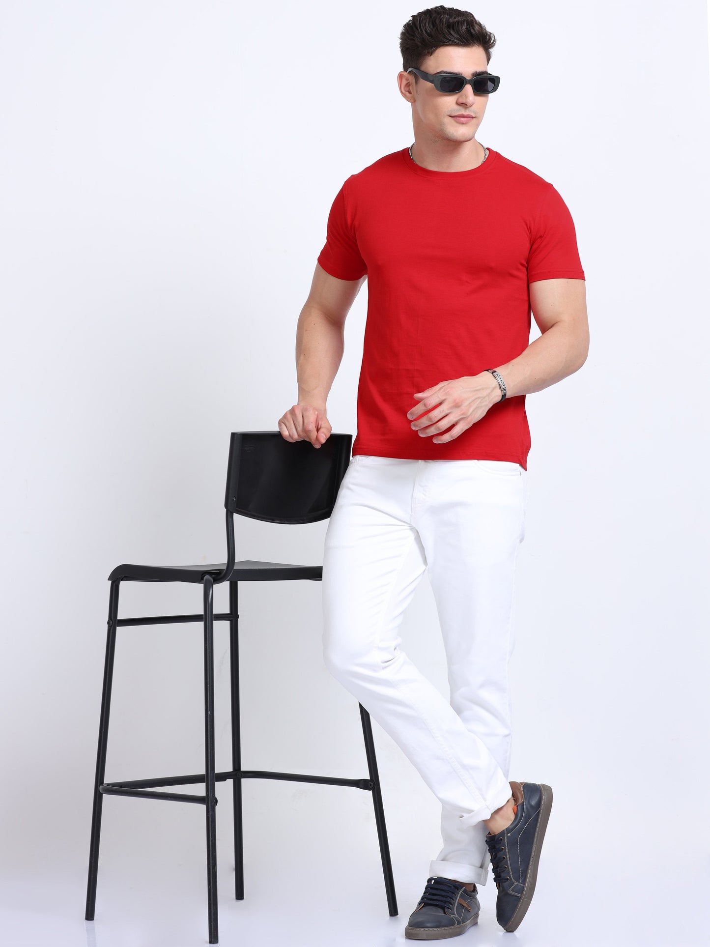 Biowashed Round Neck 100% Cotton Tshirt - Red
