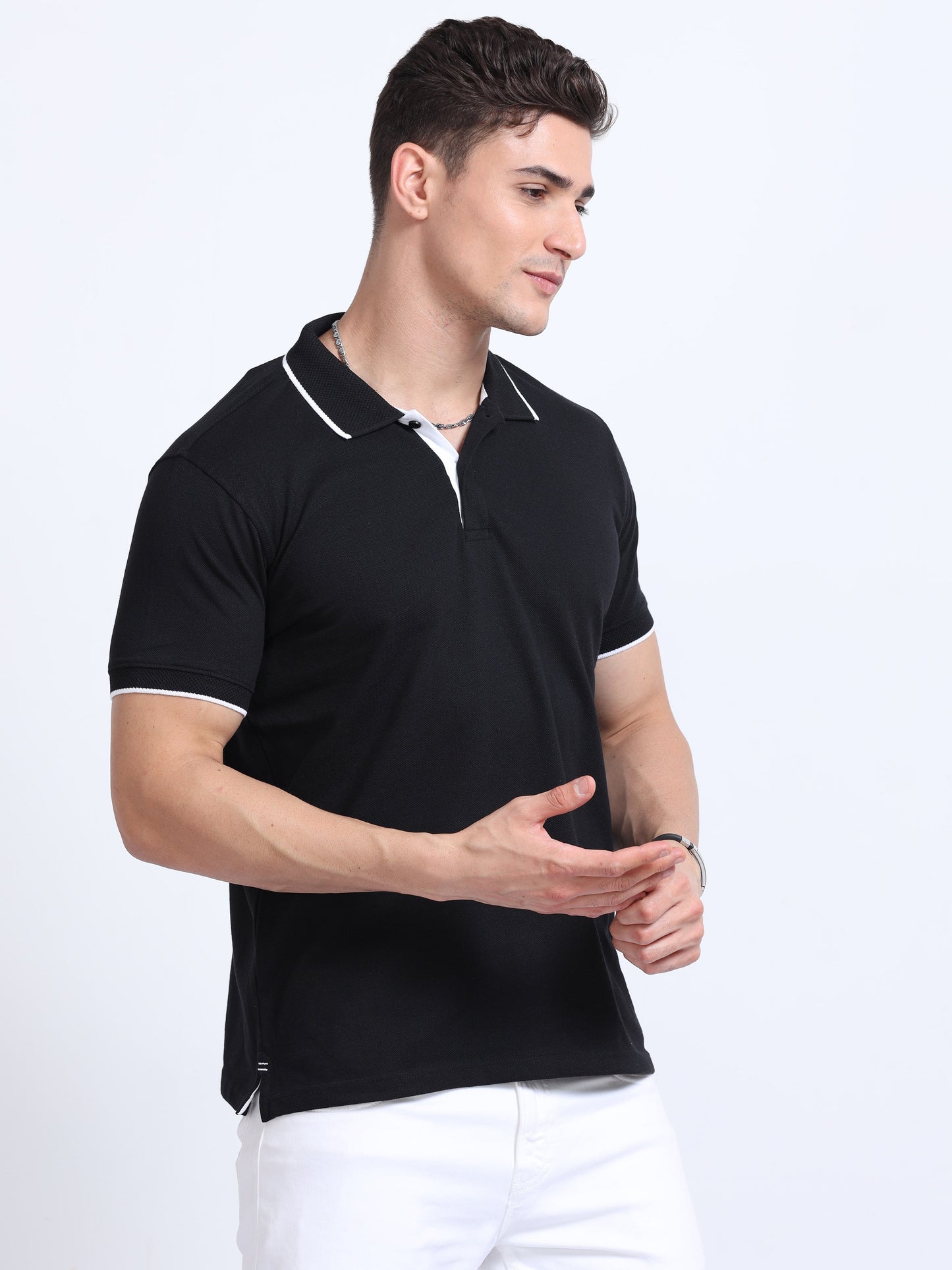 EcoBlend Polo Tshirts - Black with White Tipping