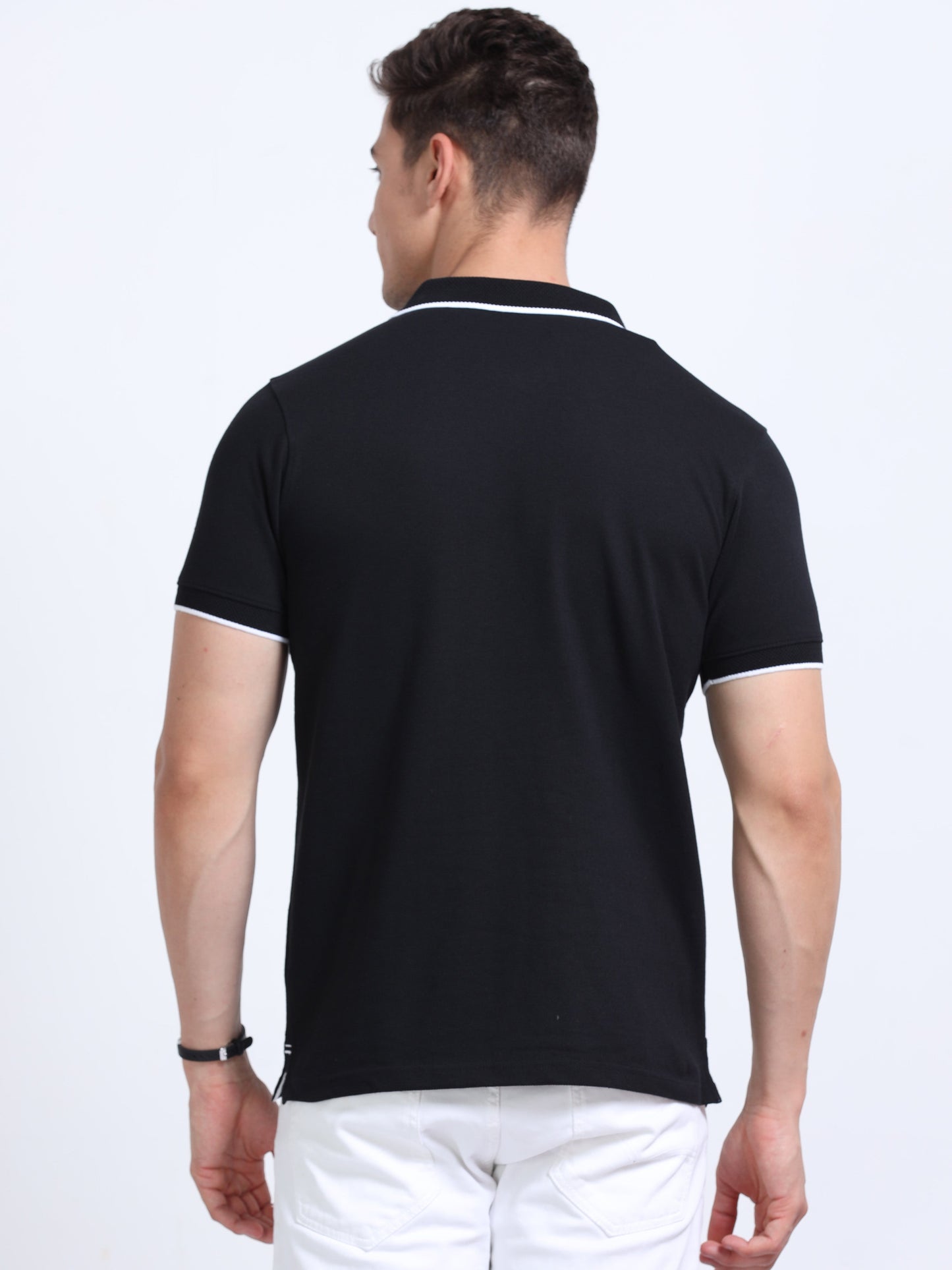 EcoBlend Polo Tshirts - Black with White Tipping