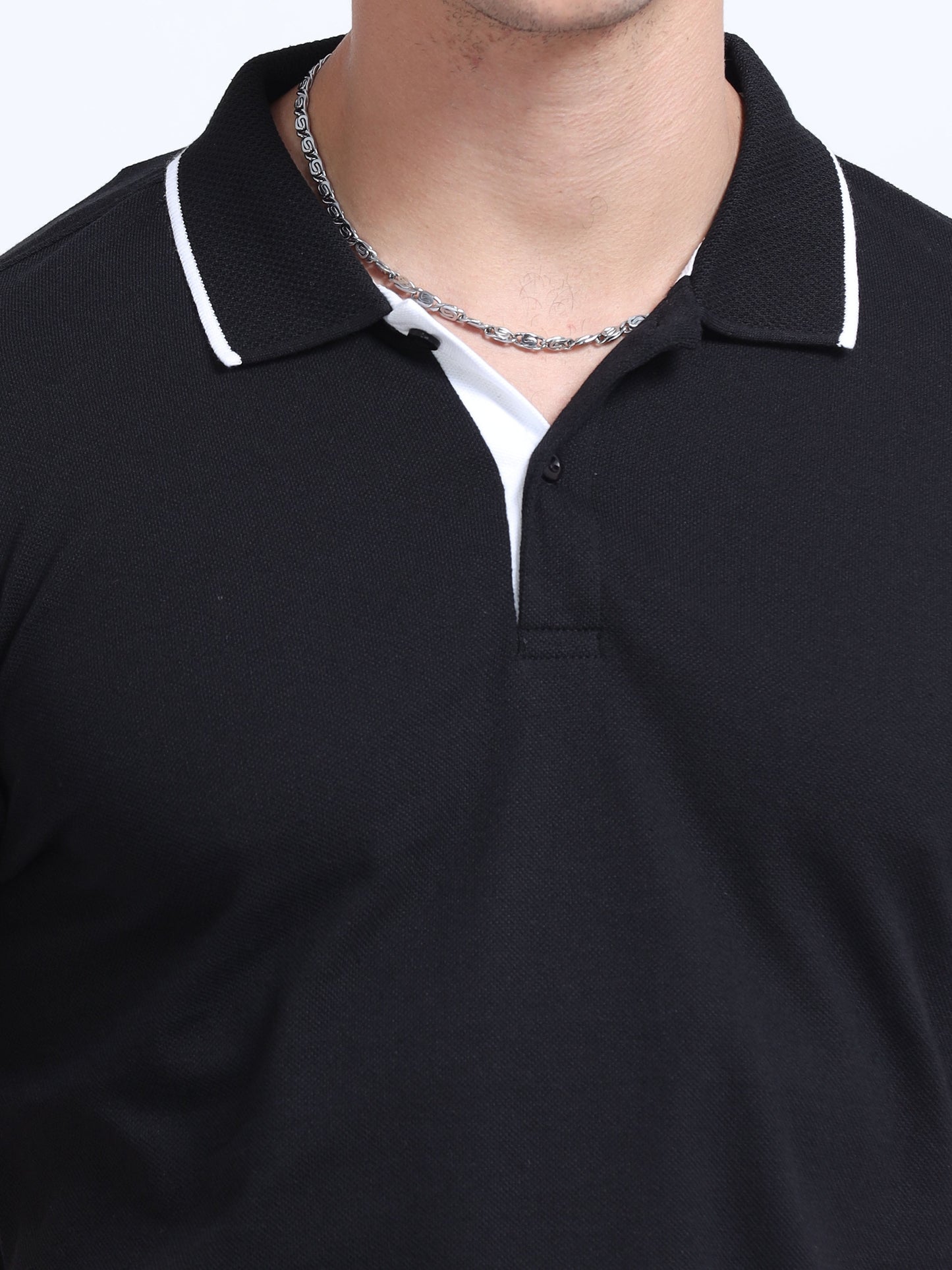 EcoBlend Polo Tshirts - Black with White Tipping