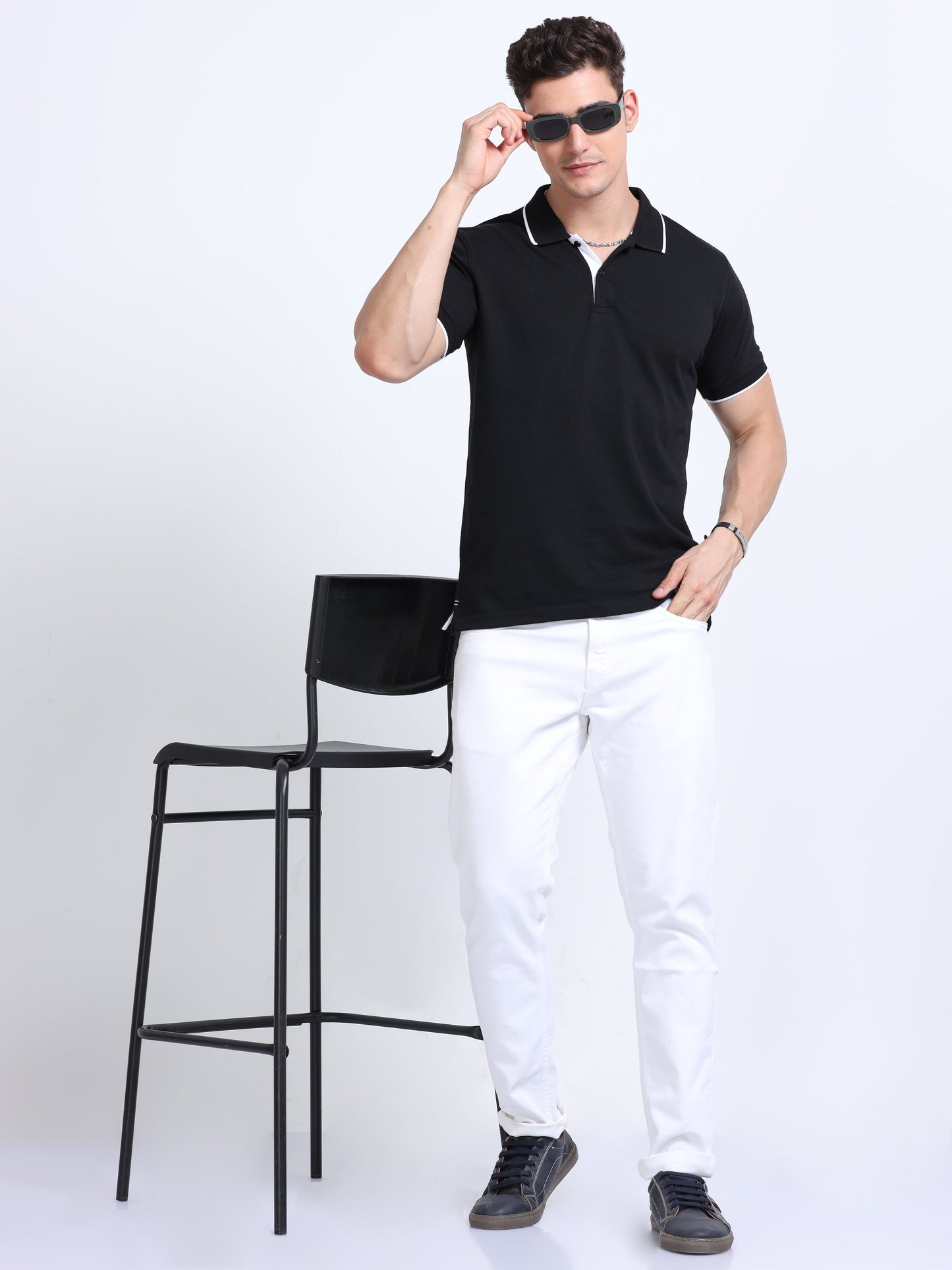 EcoBlend Polo Tshirts - Black with White Tipping