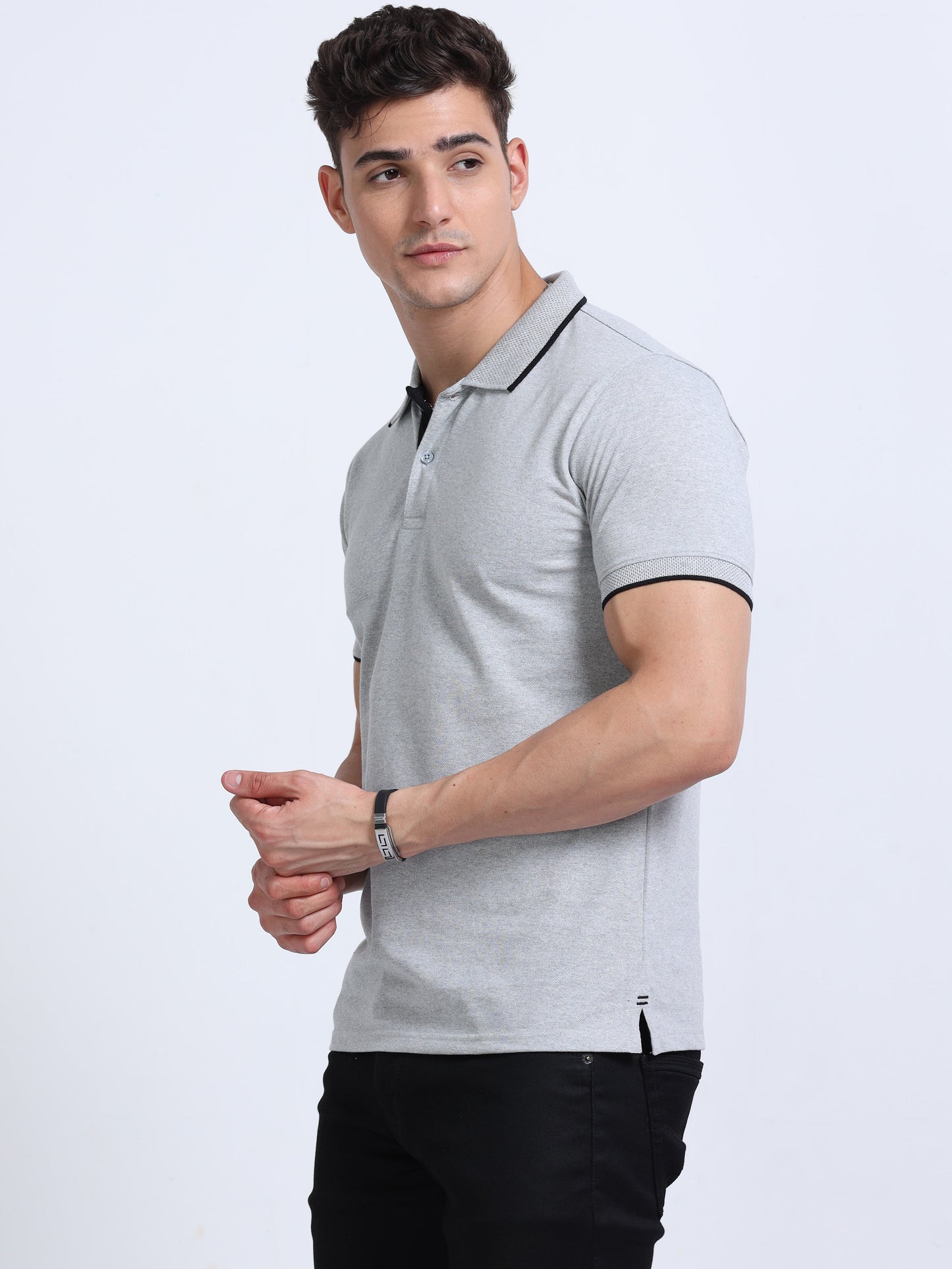 EcoBlend Polo Tshirts - Grey Melange with Black Tipping