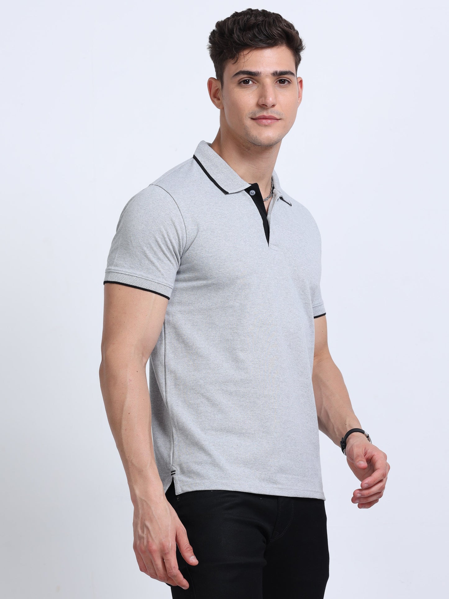 EcoBlend Polo Tshirts - Grey Melange with Black Tipping
