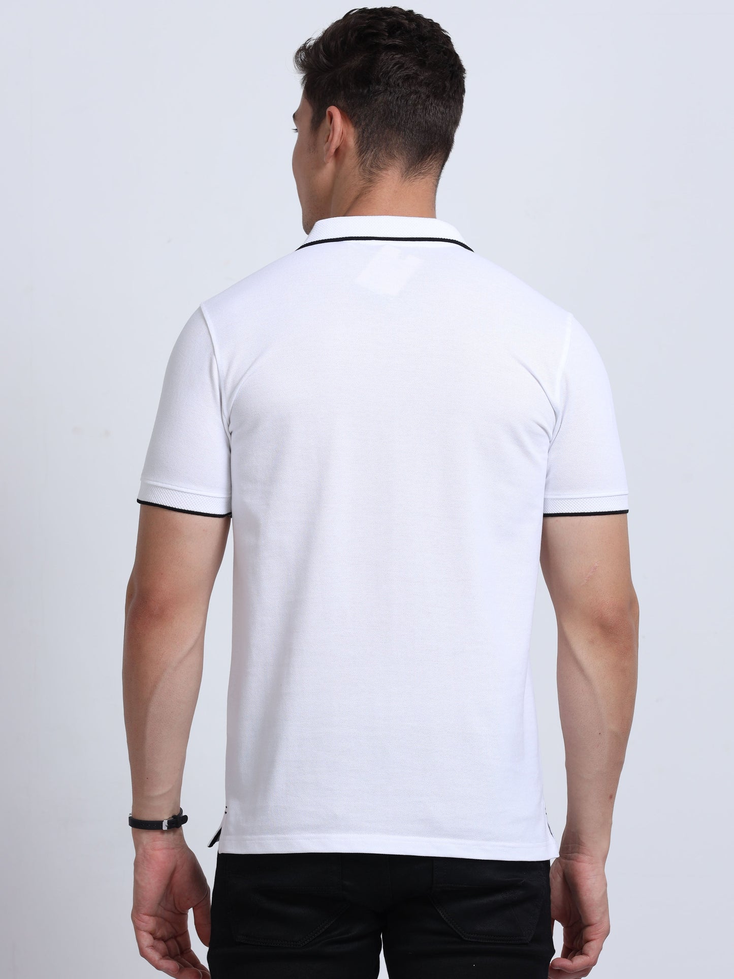 EcoBlend Polo Tshirts - White with Black Tipping
