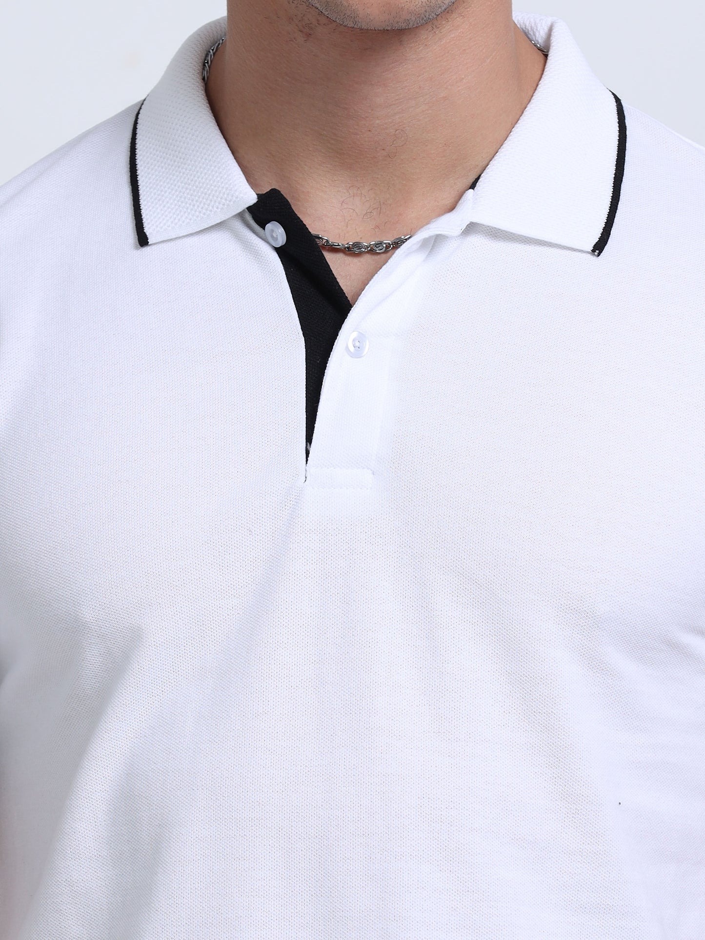 EcoBlend Polo Tshirts - White with Black Tipping