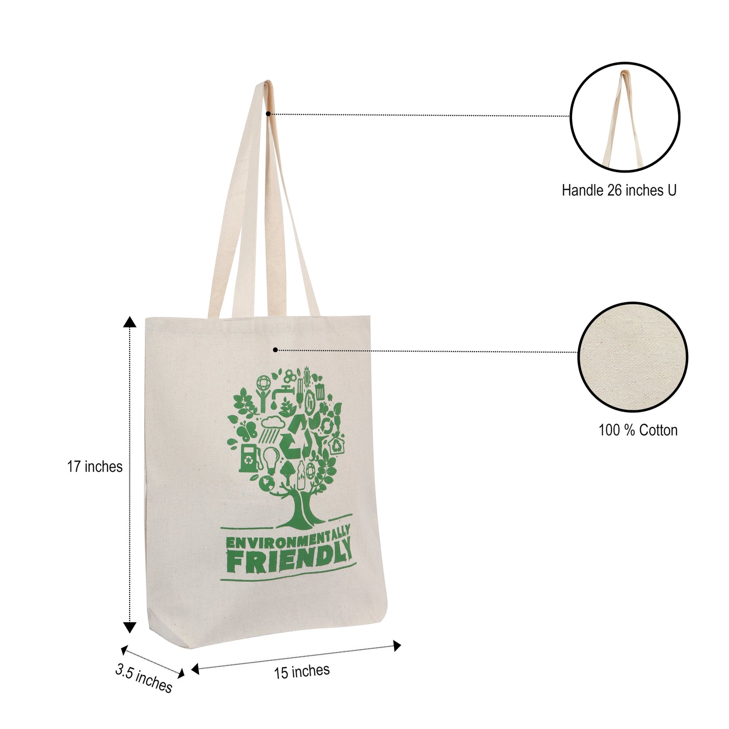 Eco Natural Canvas Cotton Bag - 17" x 15" x 3.5" - 225 GSM