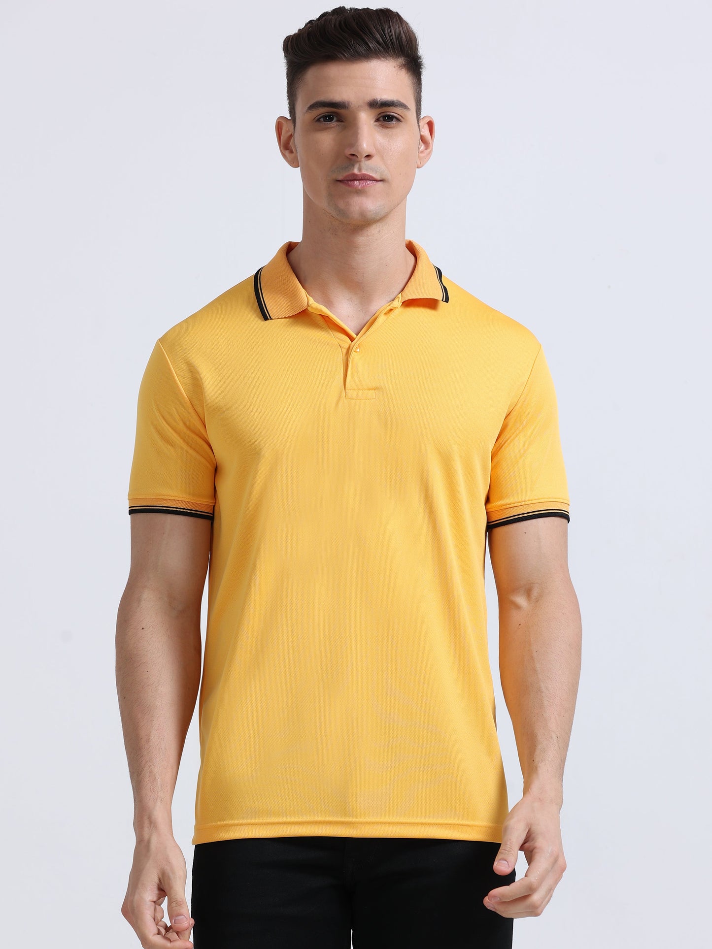 PrimoKnit Dotcell Polo - Gold Yellow with Black Tipping