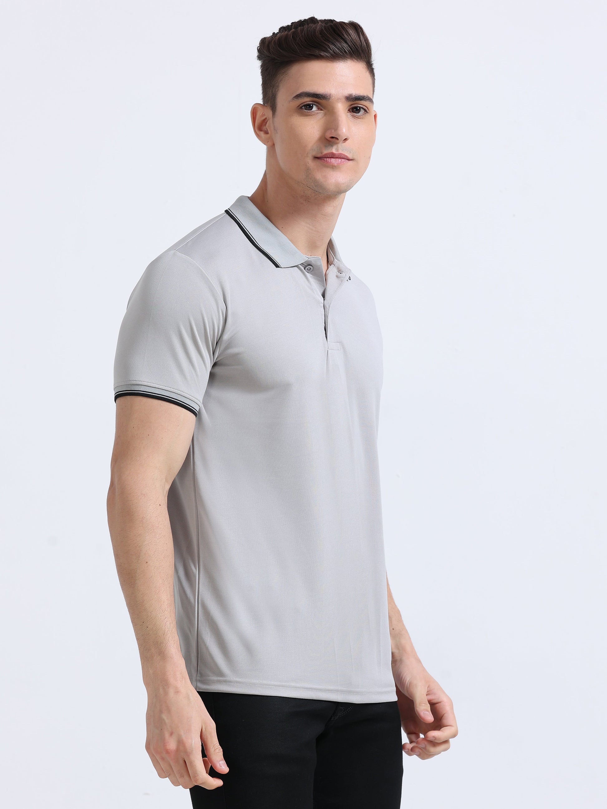 PrimoKnit Dotcell Polo - Light Grey with Black Tipping