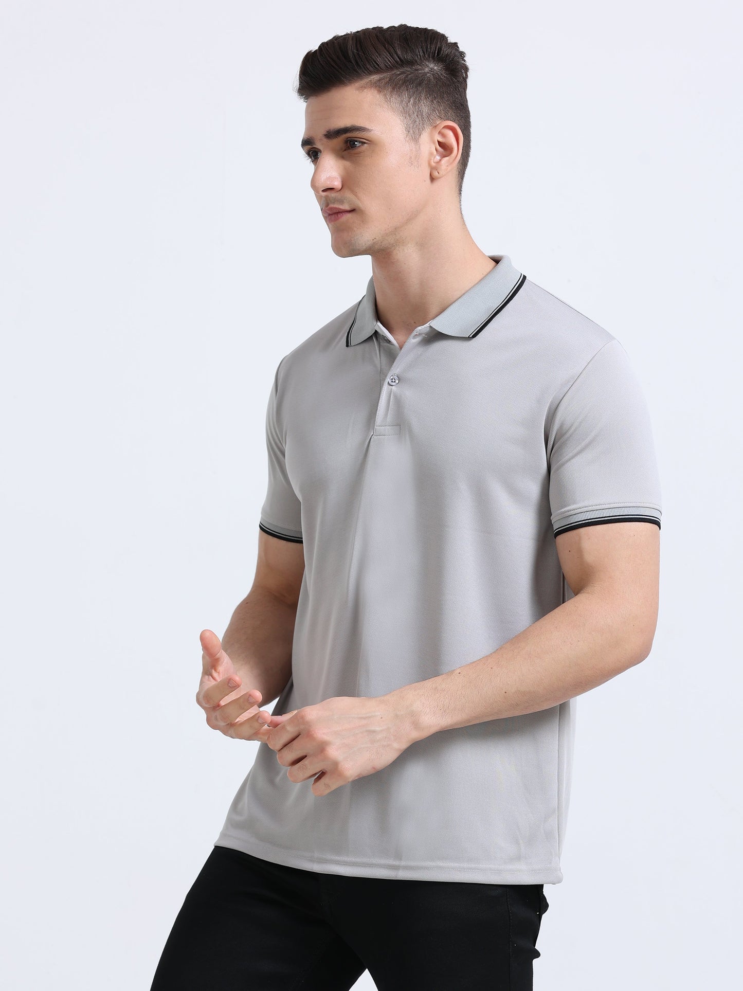PrimoKnit Dotcell Polo - Light Grey with Black Tipping