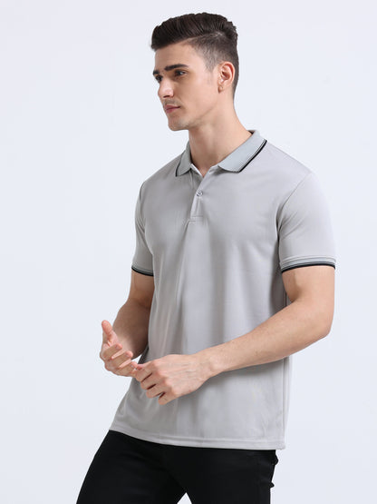 PrimoKnit Dotcell Polo - Light Grey with Black Tipping