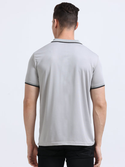 PrimoKnit Dotcell Polo - Light Grey with Black Tipping