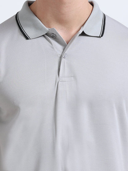 PrimoKnit Dotcell Polo - Light Grey with Black Tipping