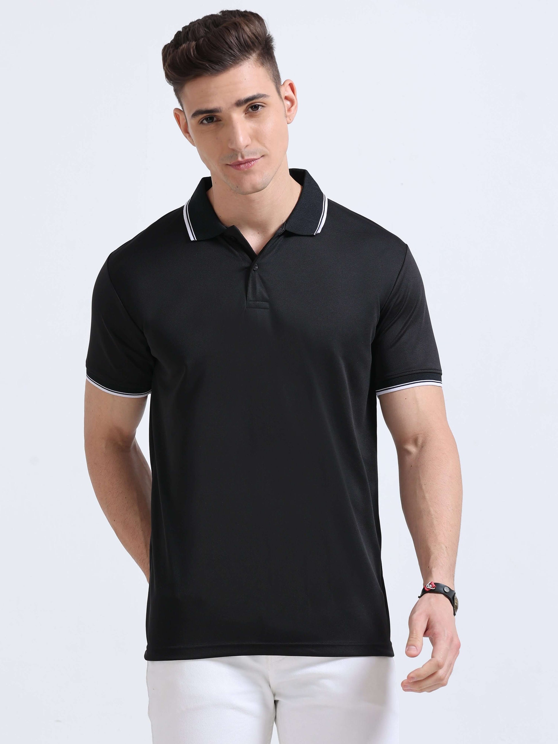 PrimoKnit Dotcell Polo - Black with White Tipping