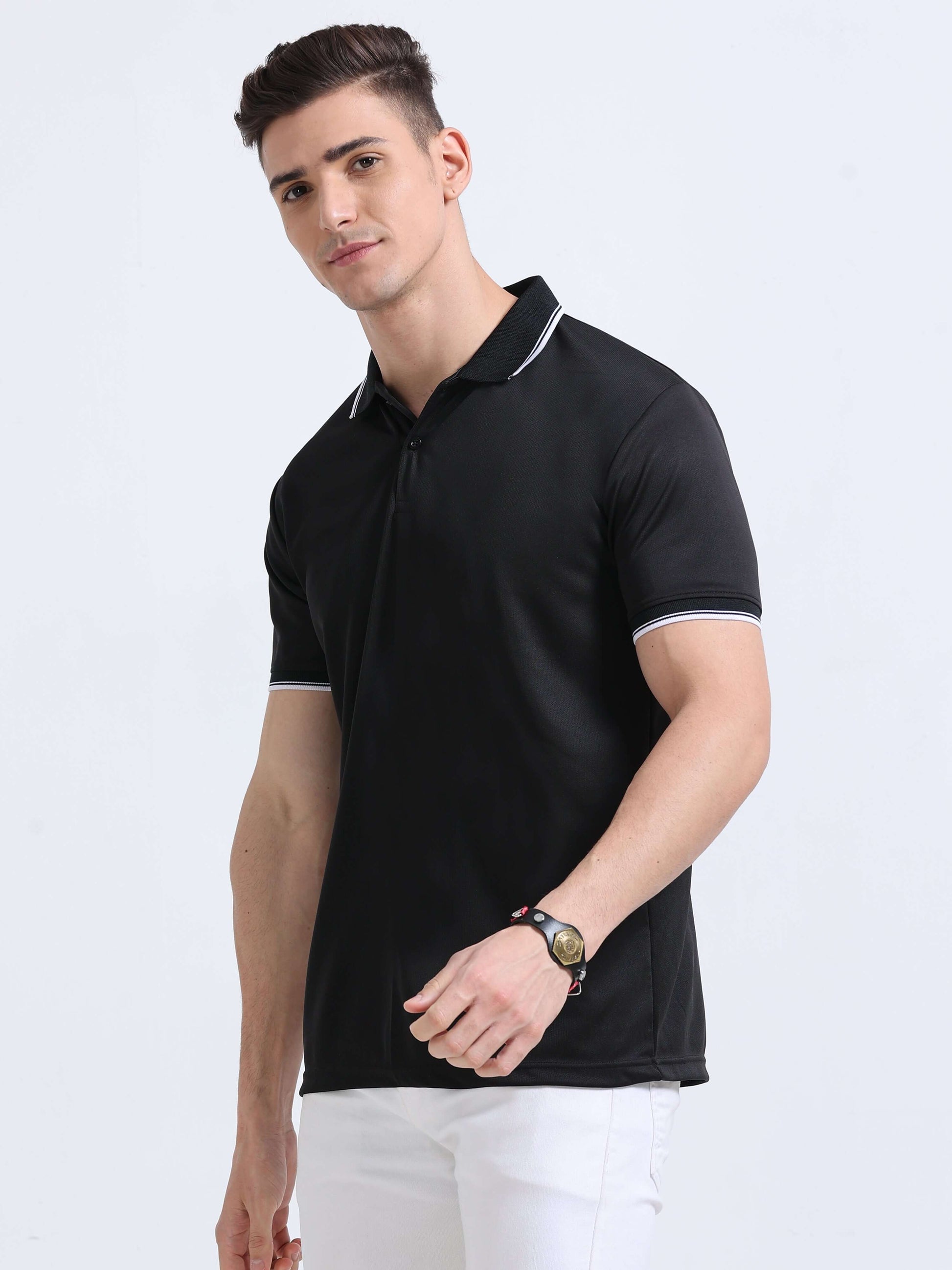 PrimoKnit Dotcell Polo - Black with White Tipping