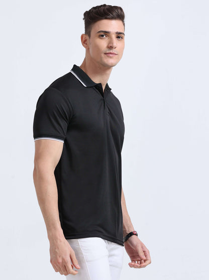 PrimoKnit Dotcell Polo - Black with White Tipping