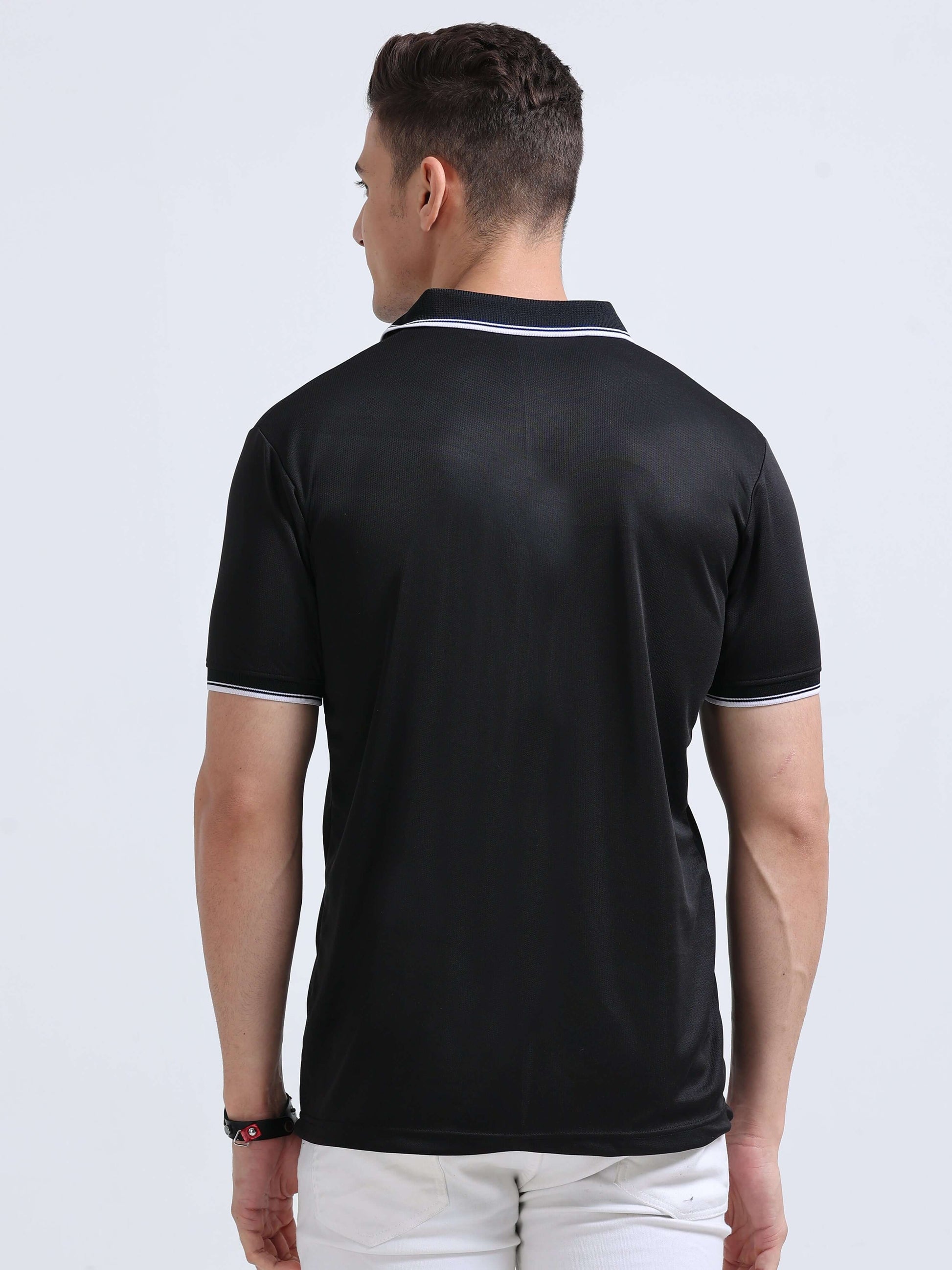 PrimoKnit Dotcell Polo - Black with White Tipping