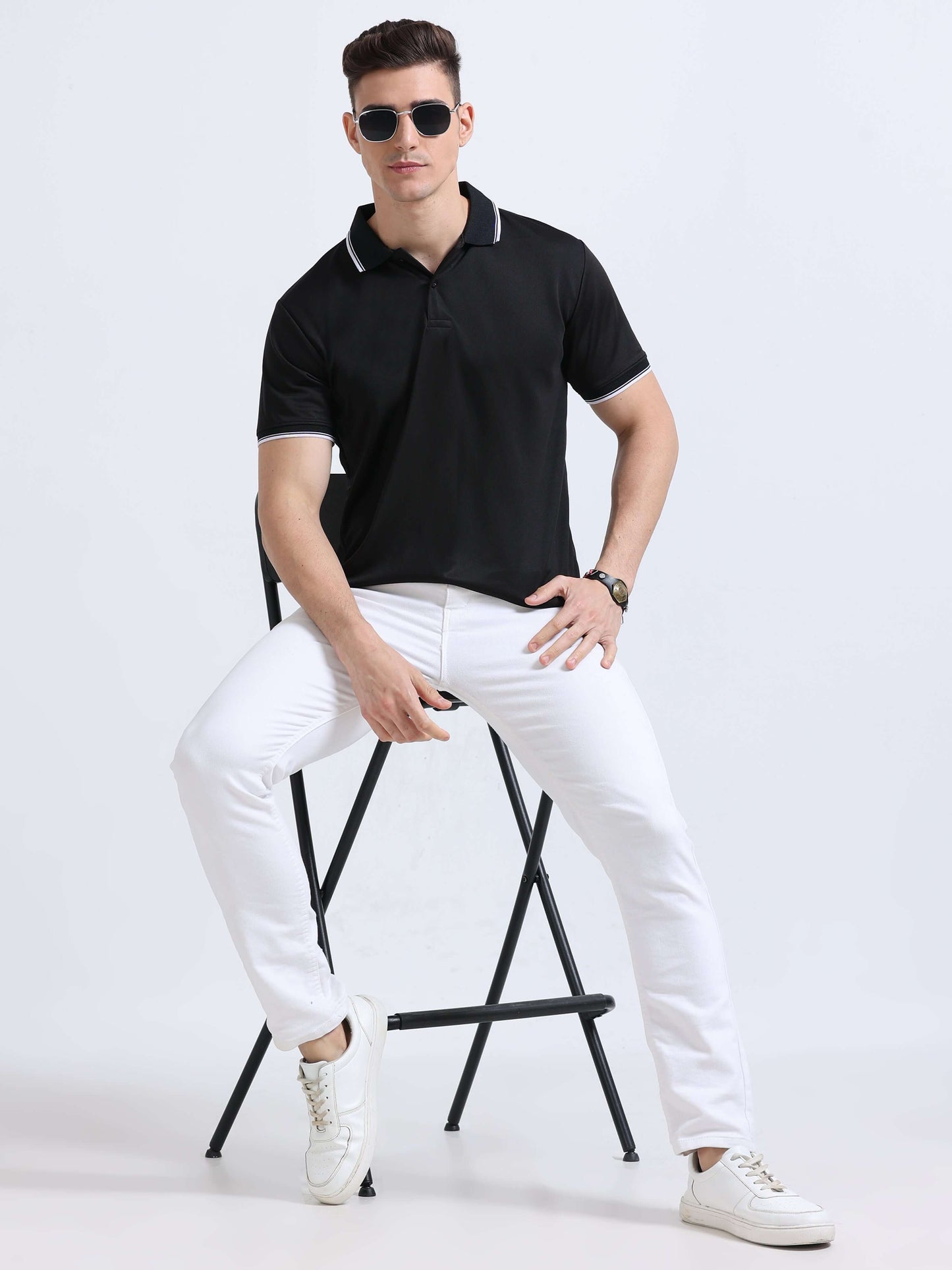 PrimoKnit Dotcell Polo - Black with White Tipping
