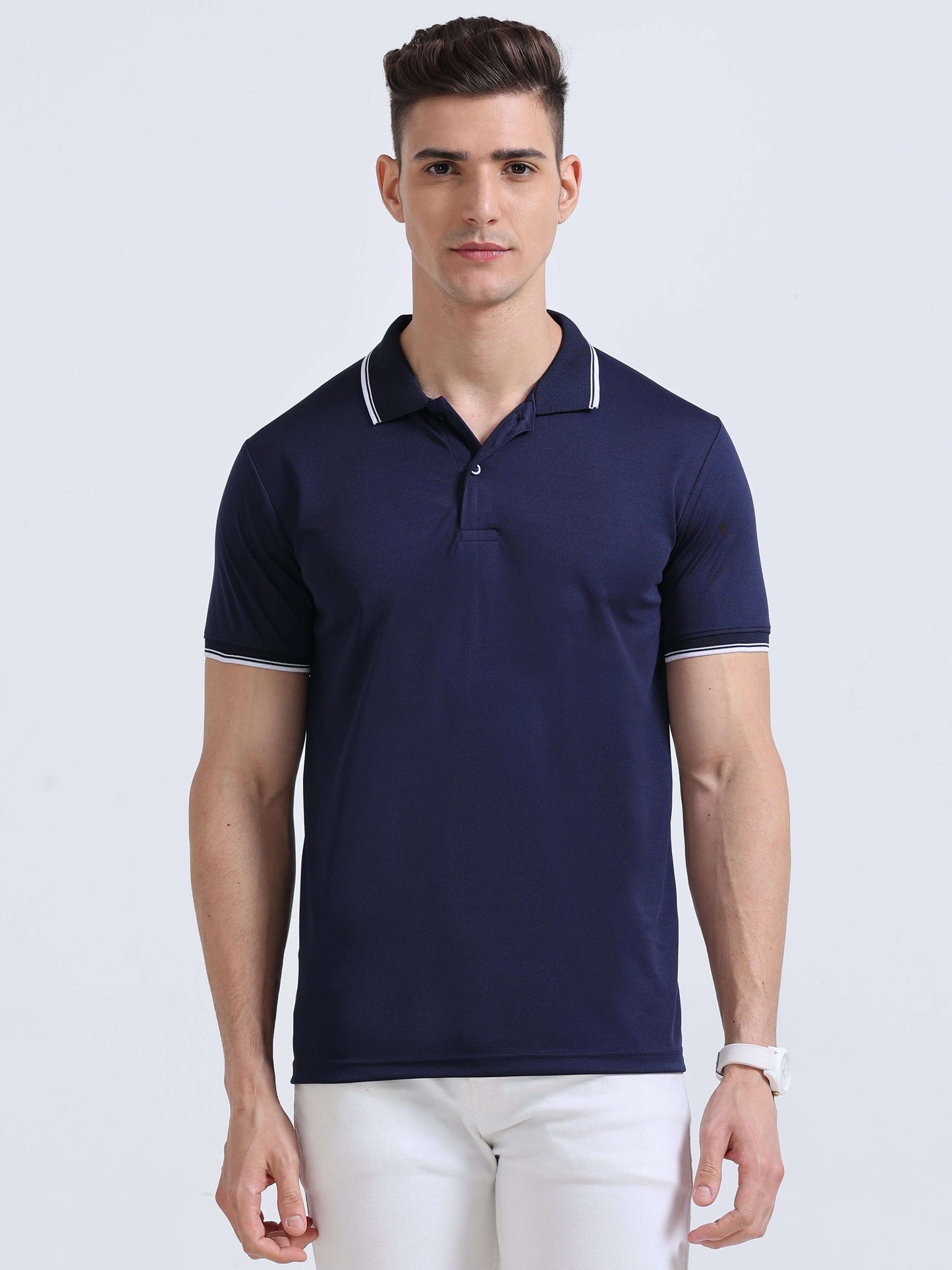 PrimoKnit Dotcell Polo - Navy Blue with White Tipping