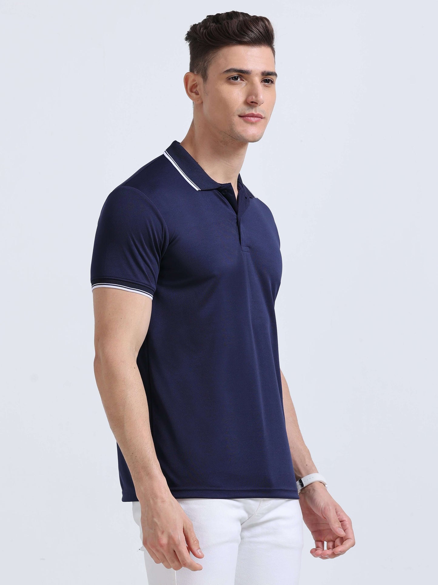 PrimoKnit Dotcell Polo - Navy Blue with White Tipping