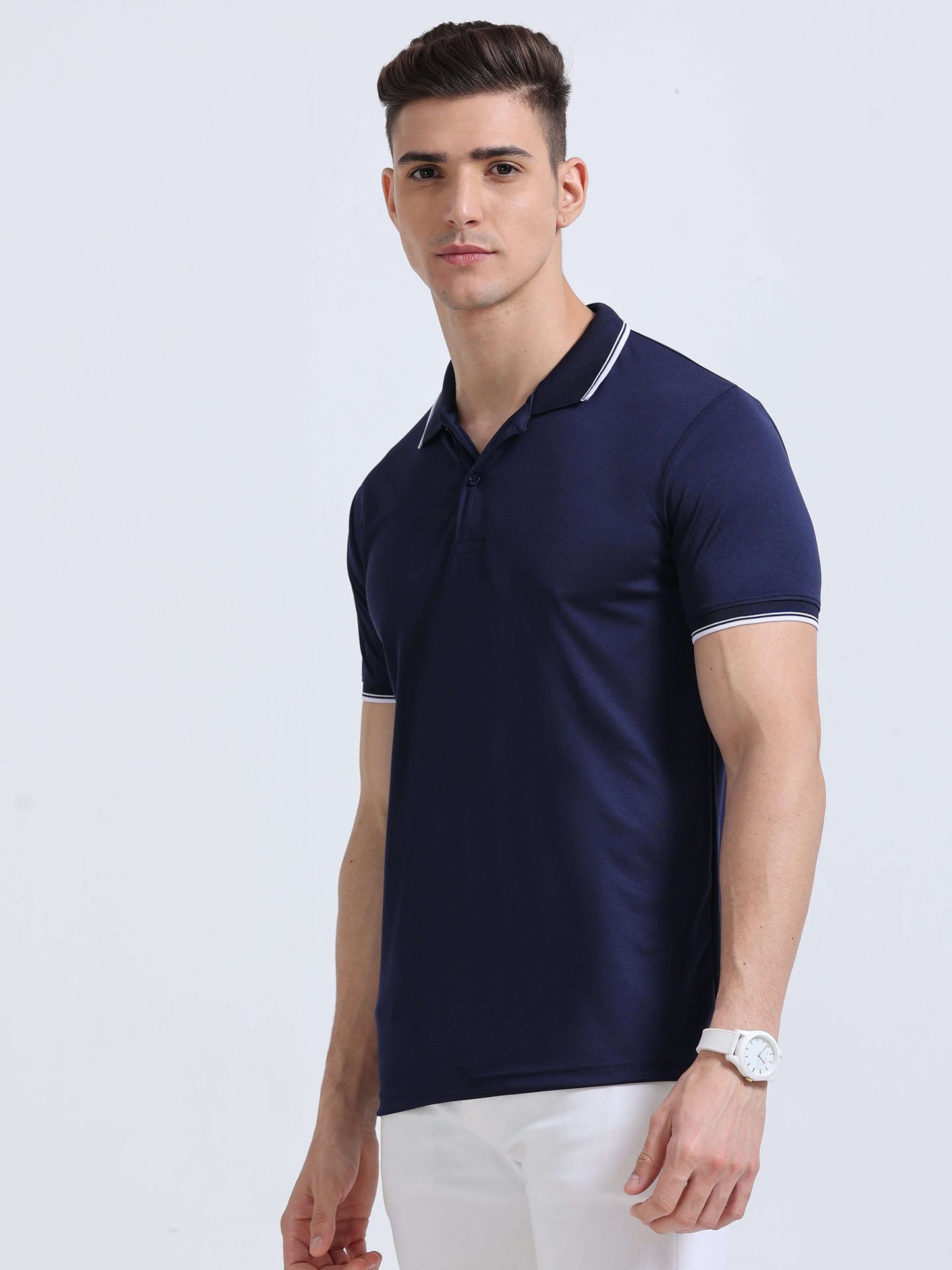 PrimoKnit Dotcell Polo - Navy Blue with White Tipping