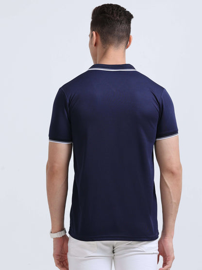 PrimoKnit Dotcell Polo - Navy Blue with White Tipping