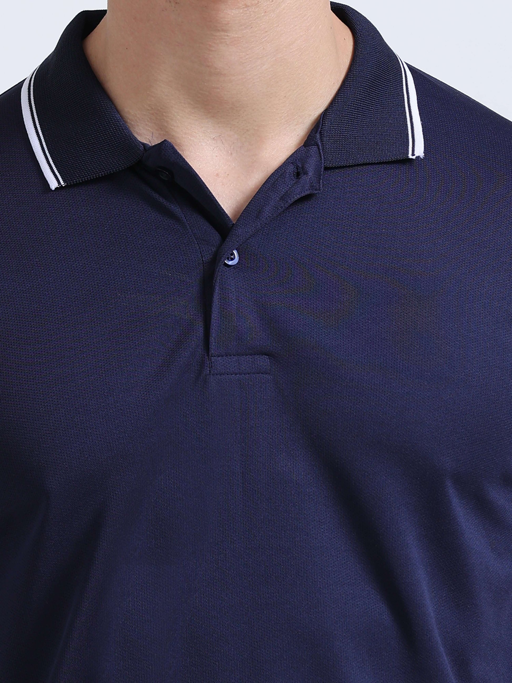 PrimoKnit Dotcell Polo - Navy Blue with White Tipping