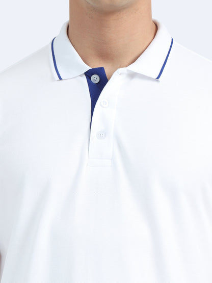 Biowashed Organic Polo - White with Blue Tipping