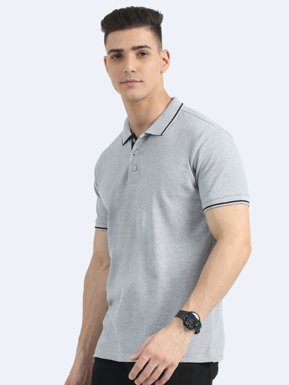 Biowashed Organic Polo - Grey with Black Tipping